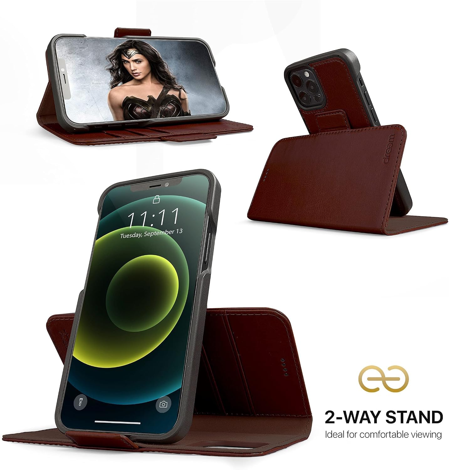 Dreem Bundle: Fibonacci Wallet-Case for iPhone 12 Pro Max with Om AirPods 3 Case Cover - Coffee