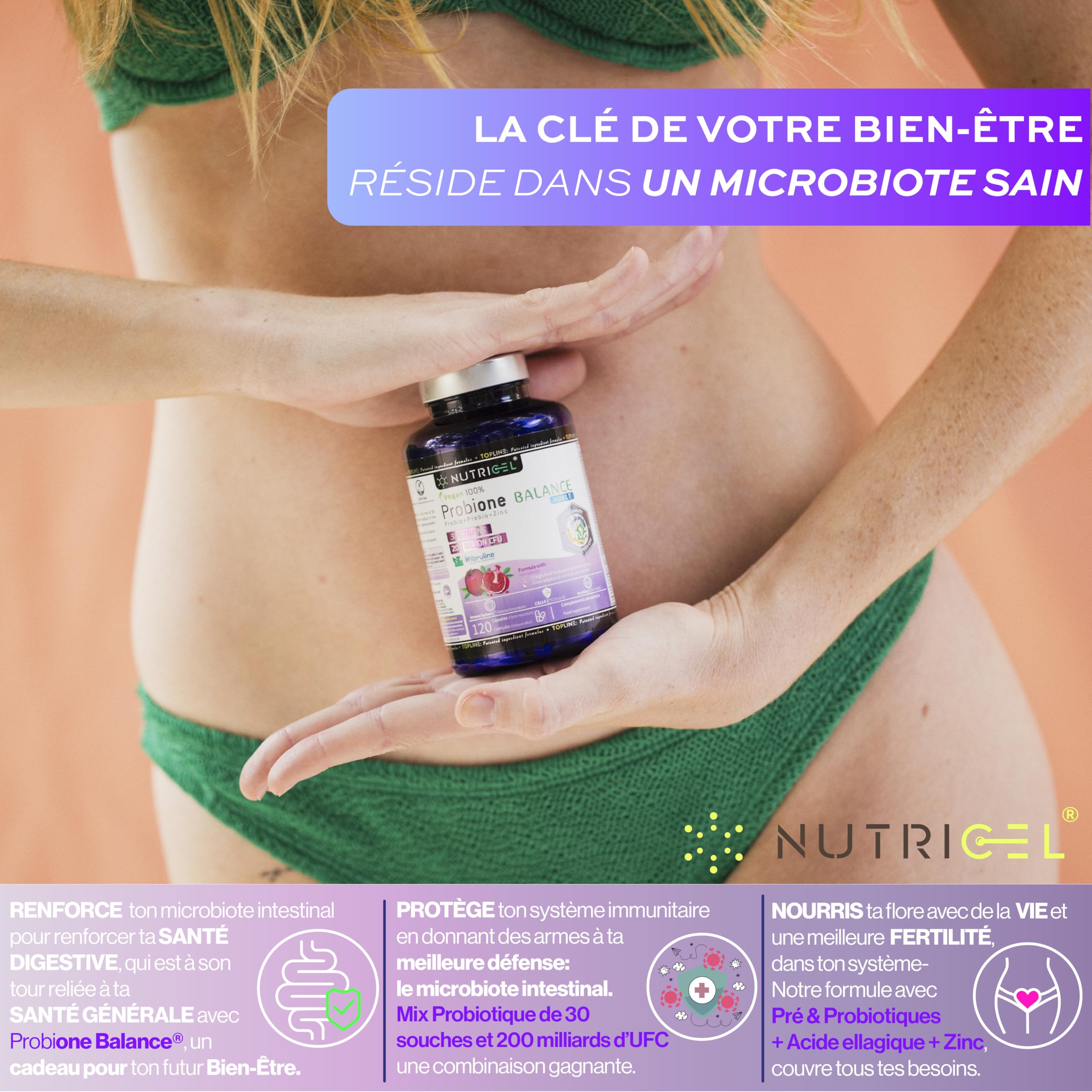 Probiotique flore intestinale - 200 Milliards UFC/Jour - 30 souches bactériennes, 120 Gélules Gastro-résistantes. Probiotiques et prebiotique avec Zinc, Inuline et Extrait de Grenade. 100% Végan
