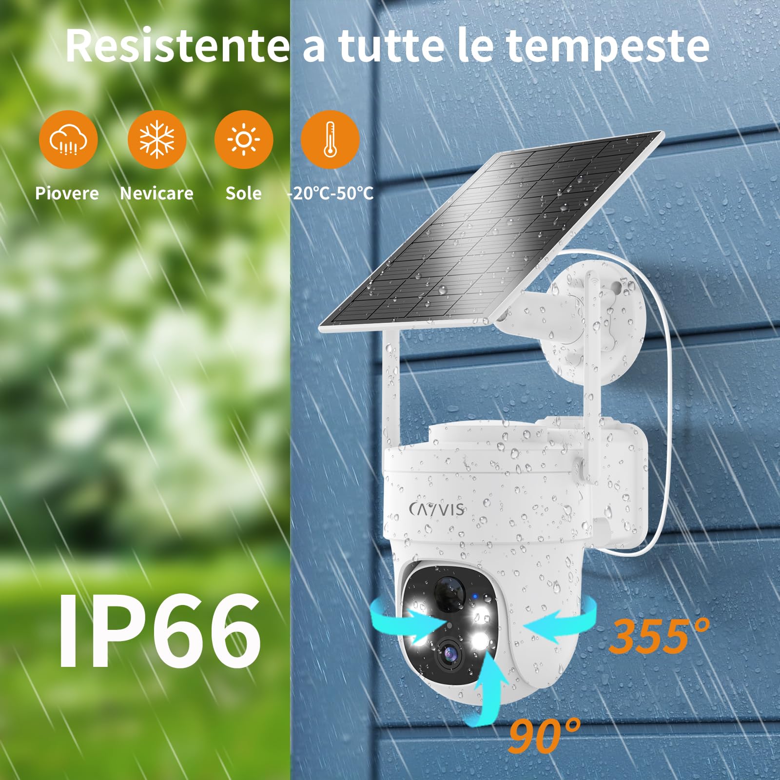 Telecamera Wi-Fi Esterno Senza Fili, 2K 3MP Videocamera Sorveglianza Esternocon Pannello Solare e Batteria, Visione Notturna a Colori,Rilevamento Umano PIR, 2 Vie Audio,Alexa (1, Bianco, N)
