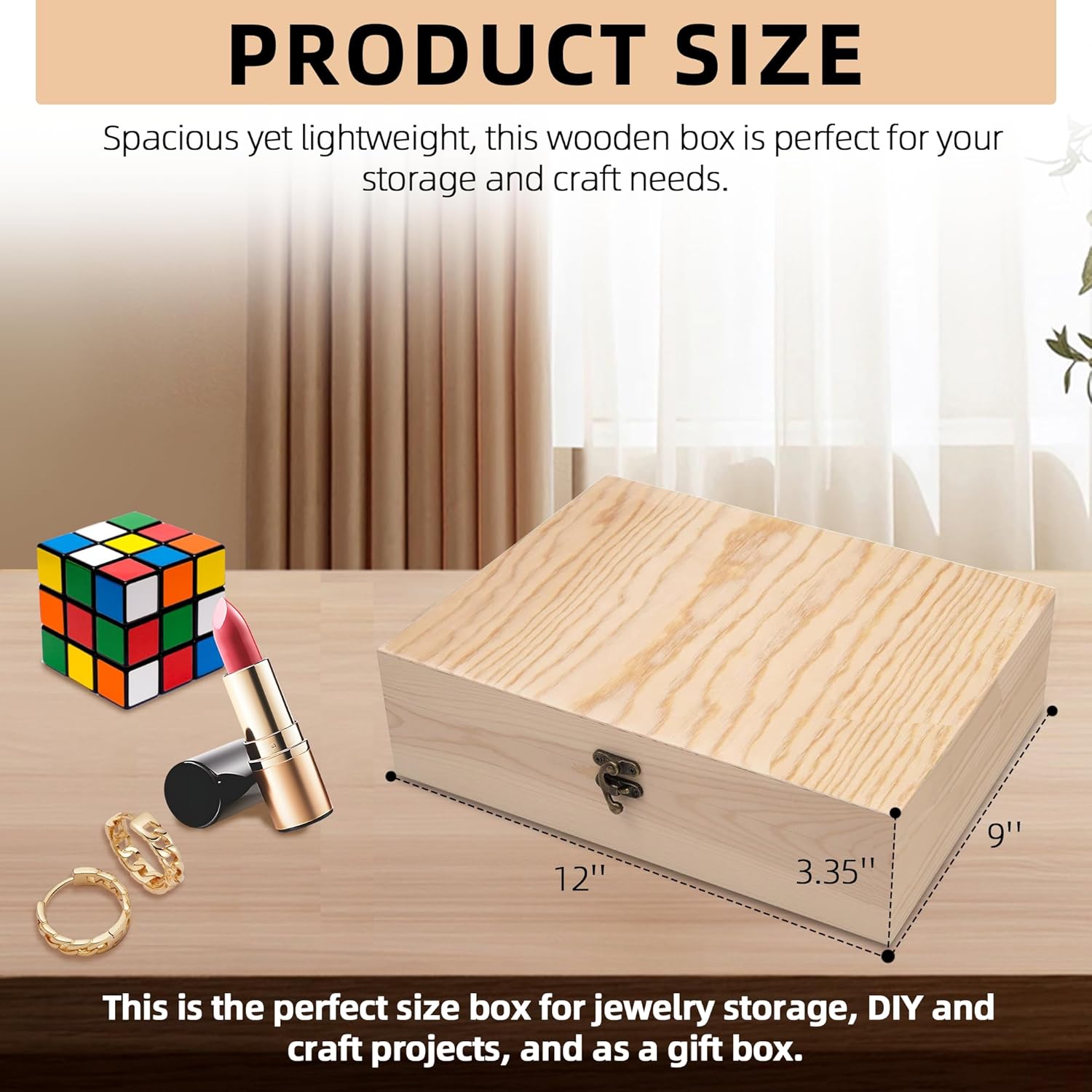 (2-Pack Unfinished Wooden Box with Hinged Lid for Crafts DIY Storage Jewelry Pine Box - 12" x 9" x 3.35"