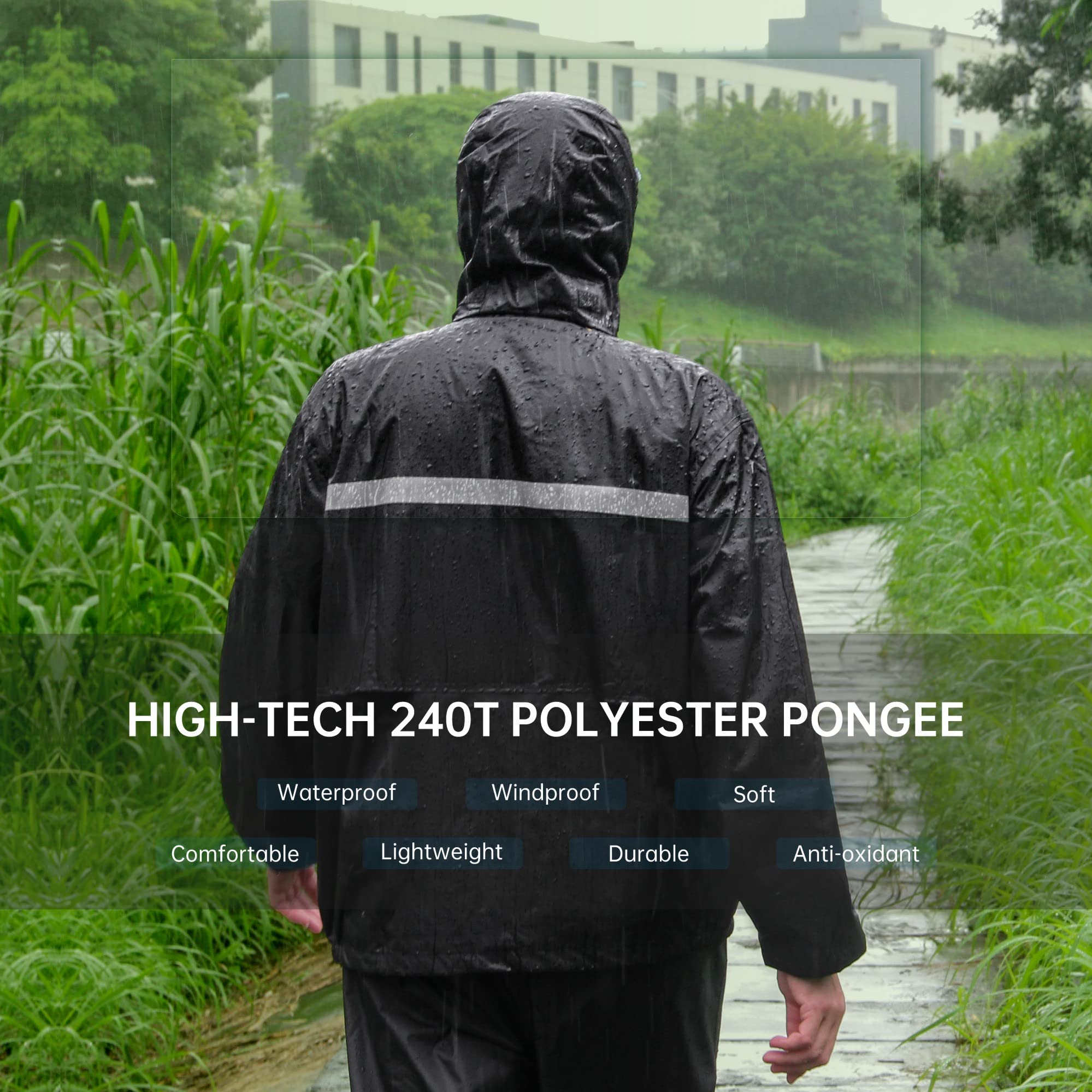 Combinaison de Pluie Imperméable pour Homme Avec Capuche et Pantalon de Cyclisme Avec Bande Réfléchissante Sûre