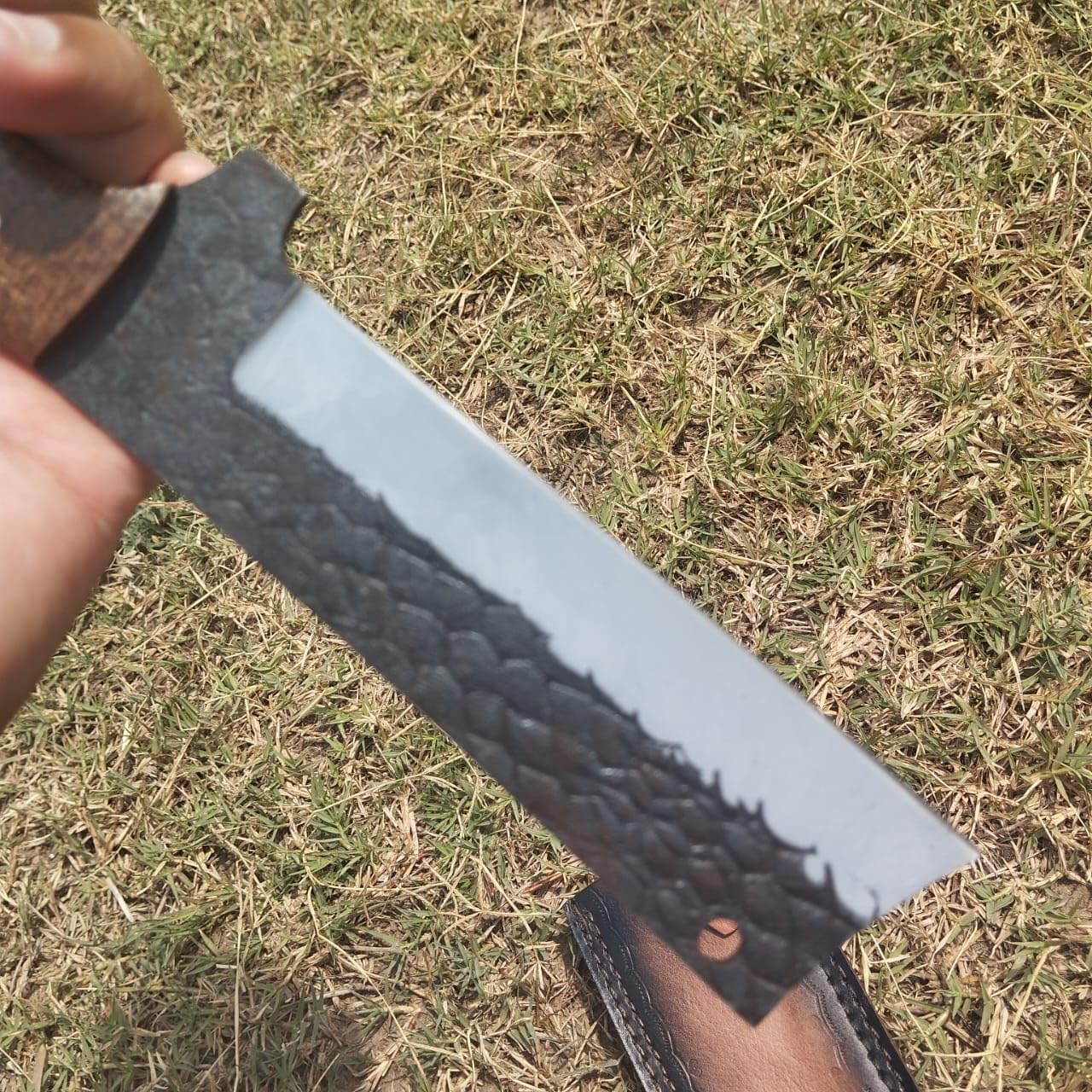 Custom Handmade Rasp Steel Bull Cutter Knife, EDC Fixed Blade Knives for Hunting Camping, Outdoor Activities, Premium Leather Sheath, Best Gift