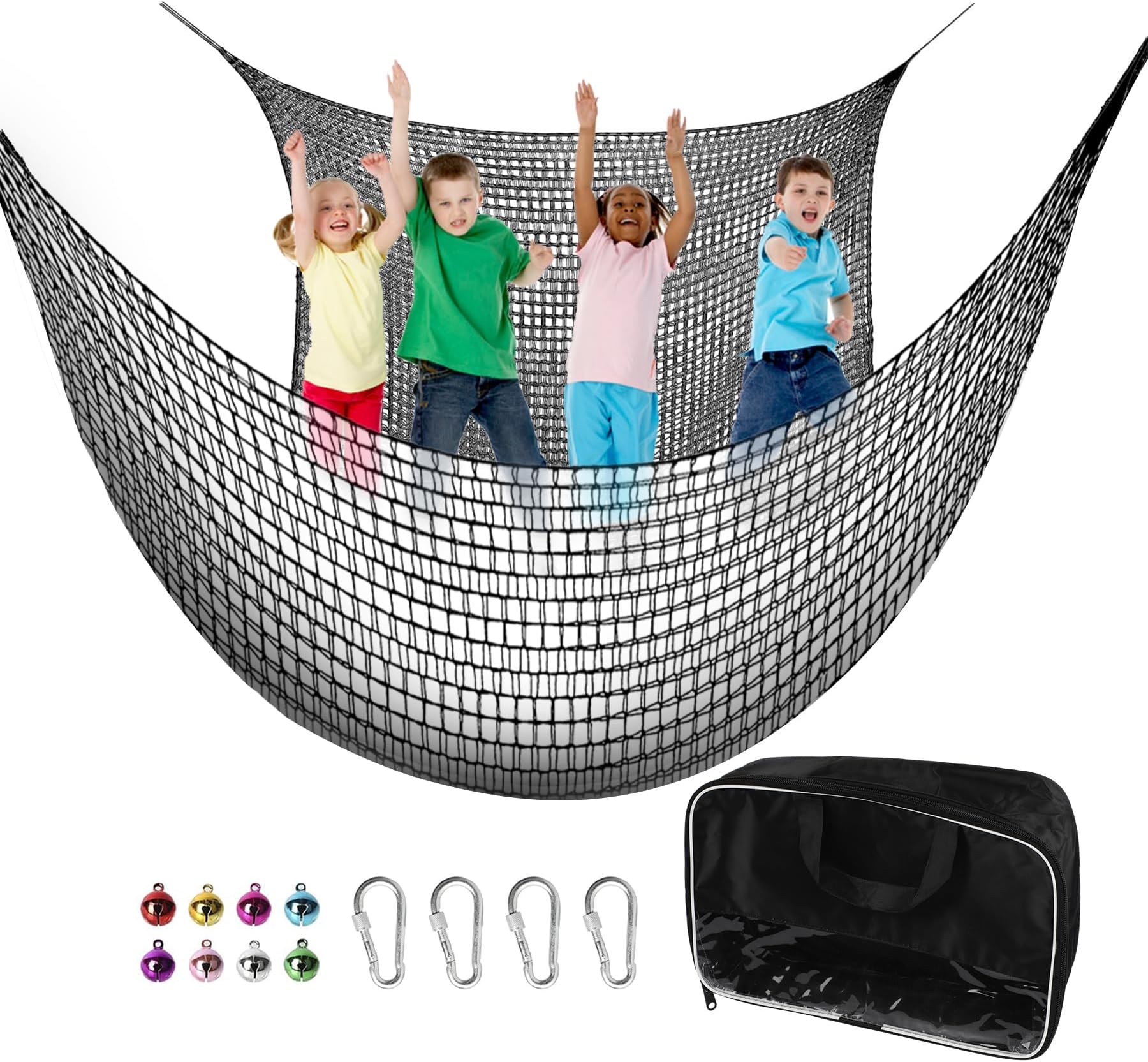 Climbing Cargo Net 9.8' x 9.8', Double Layers Playground Safety Net, with Storage Bag Climbing Net for Kids Outdoor Treehouse
