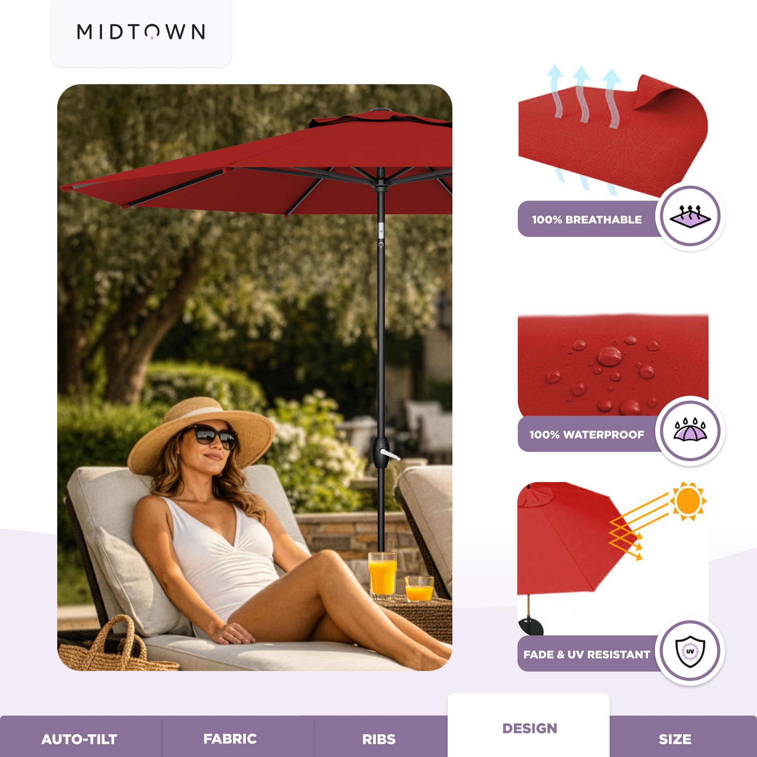 8 ft sunbrella patio umbrella Midtown Umbrellas - The Lean with Fade-Resistant Fabric, Auto-Tilt Aluminum Frame and 8 Reinforced Ribs for Deck, Pool & Garden options:Black (Blemished - Scratches in Rim) Streamlight ProTac 2L-X USB trendy-summer-2026 reliable performance