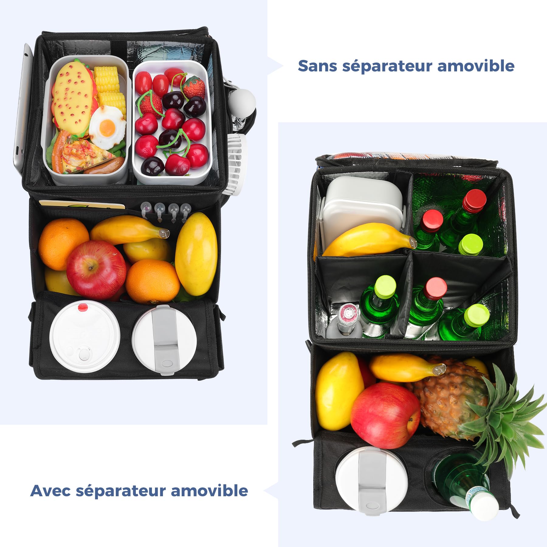 Organisateur Multifonctionnel pour Siège de Voiture, avec Porte-gobelets et Compartiment Isotherme pour Sièges Avant et Arrière – Rangement Voiture pour Jouets, Collations, Enfants et Adultes, Noir