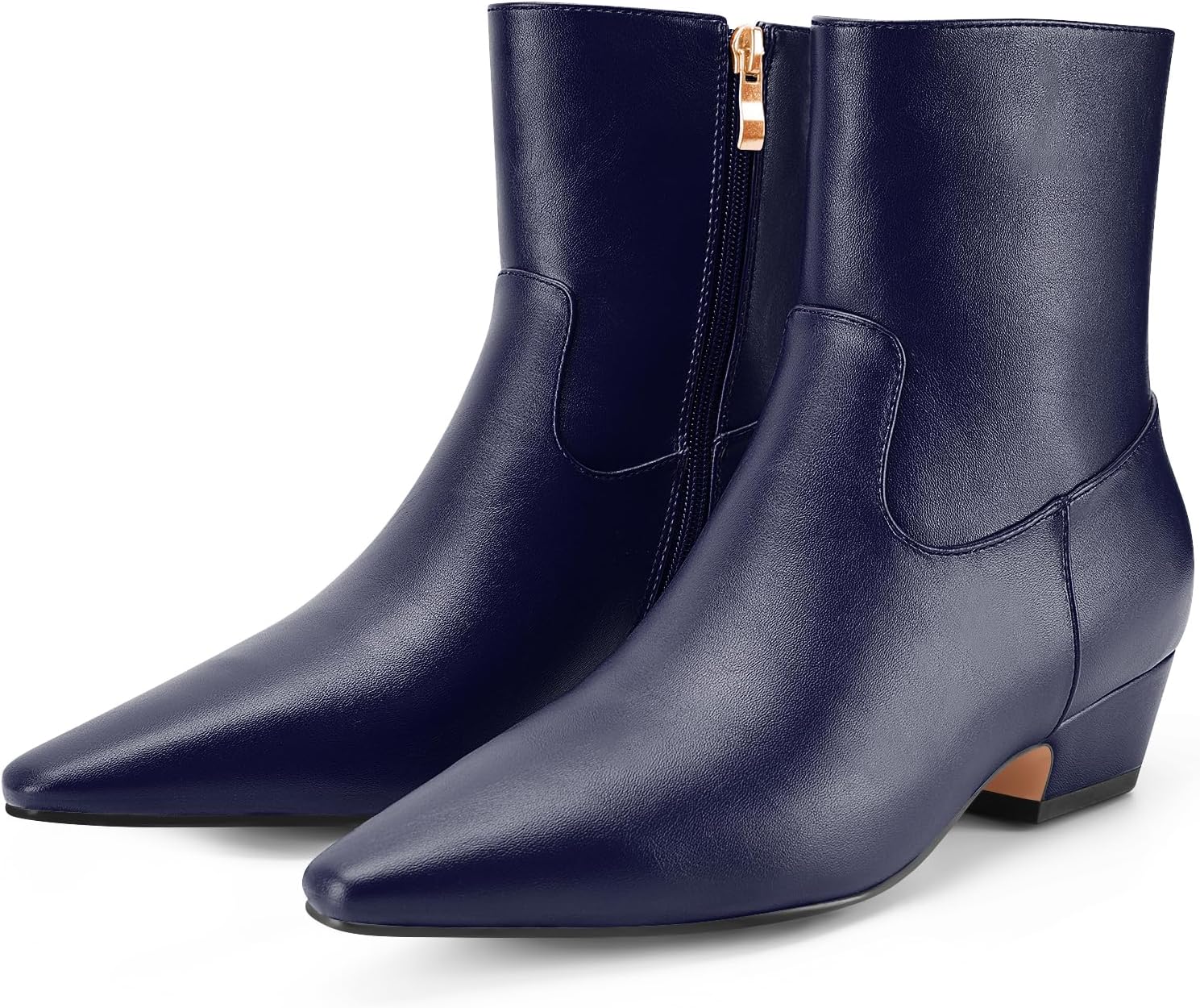 Women's Ankle Boots Pointed Toe Chunky Low Heeled Short Booties Comfort Casual Shoes with Side Zipper