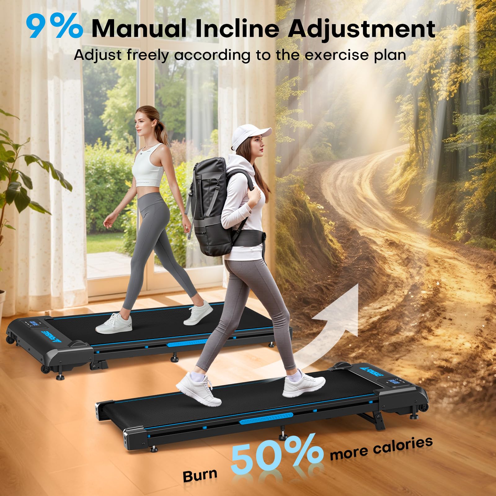 Walking Pad with 9% Incline, FOUSAE 3 in 1 6.2 MPH Treadmill for Home with Double Frame 330 LB Weight Capacity, 2.5 HP Under Desk Walking Pad Treadmill with 12 HIIT Programs, Magnetic Remote Control - 3
