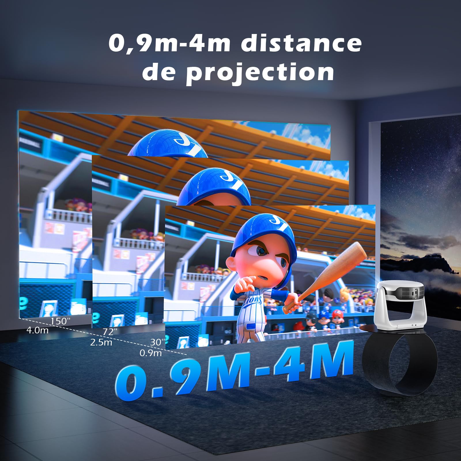 Vidéoprojecteur extérieur sans Fil avec Mise au Point Automatique et Correction du trapèze, Support vidéo Full HD 1080P et 4K avec WiFi6 Bluetooth, vidéoprojecteur pour Le cinéma à Domicile