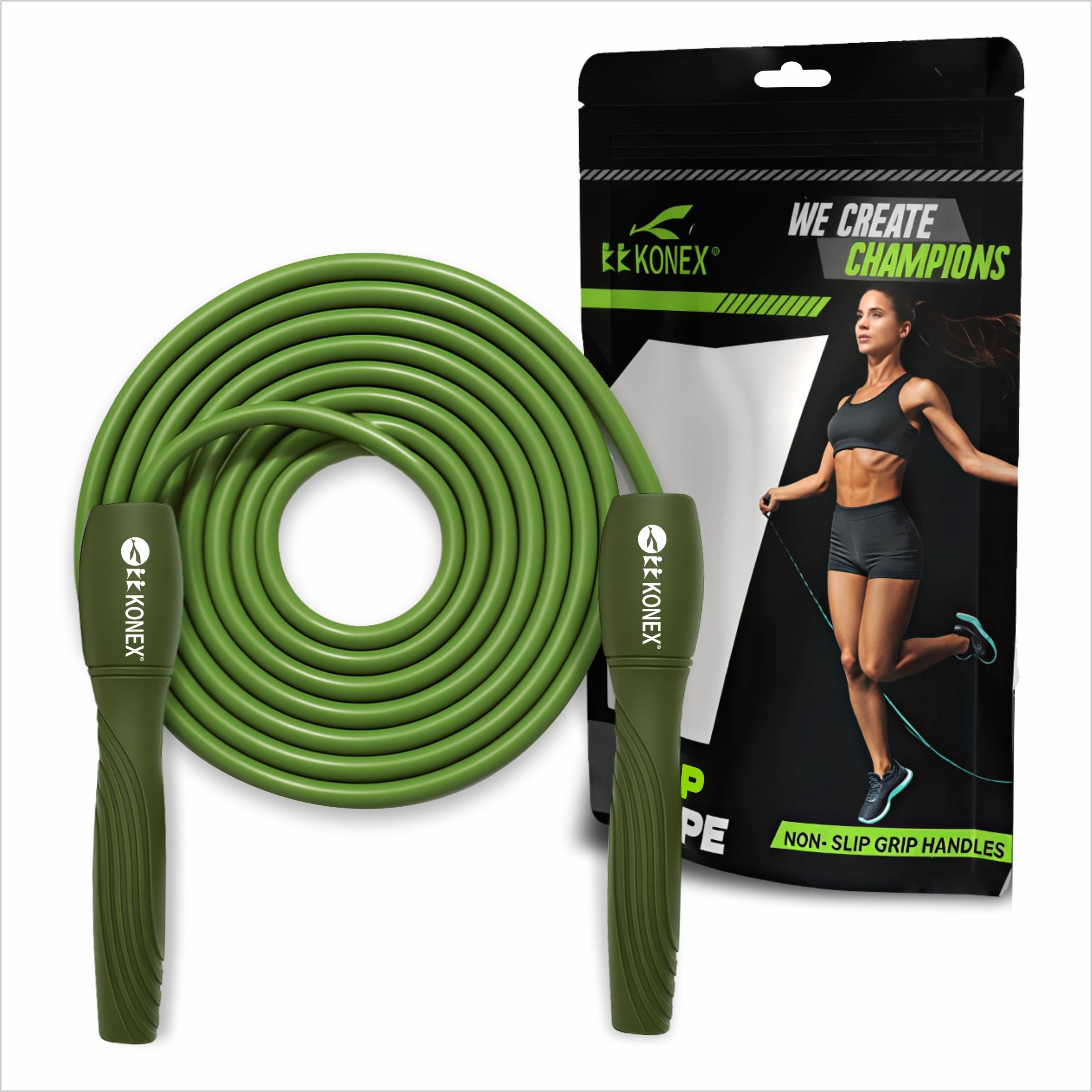 Konex Skipping Rope for Men & Women | Jumping Rope for Fitness, Home & Gym Workouts (Green)