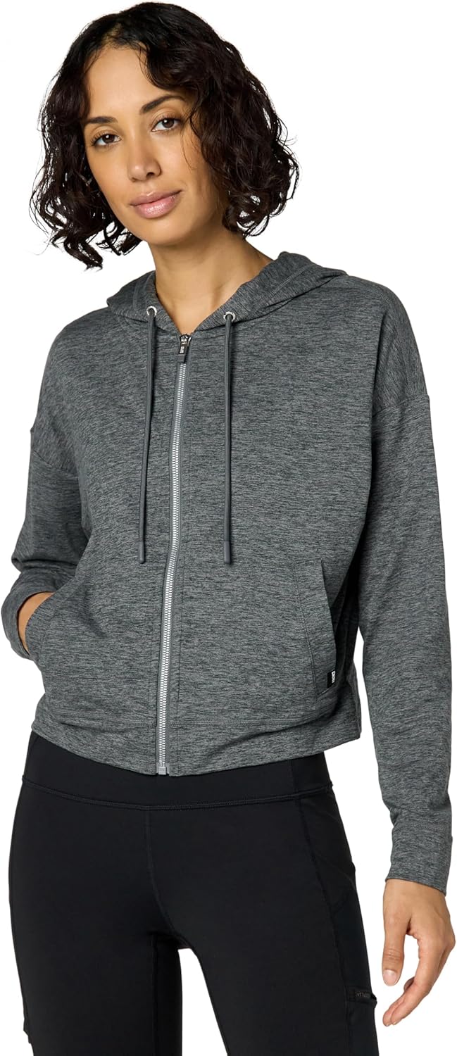 DKNY womens Full Zip Cropped Hoodie Sweatshirt