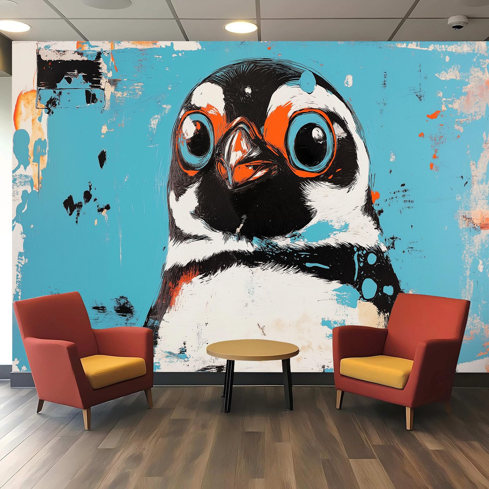 Papier peint 3d pingouin bleu pour habiller les murs du salon et de la chambre