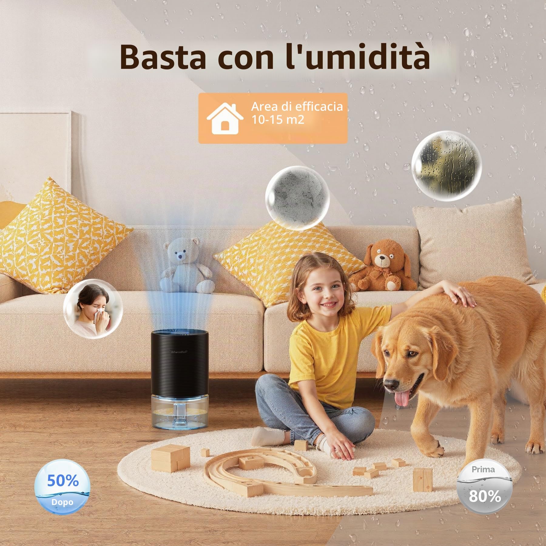 Deumidificatori per la Casa, Deumidificatore Portatile per la Camera da Letto, Ultra-Silenzioso, Spegnimento Automatico, a Risparmio Energetico per il Bagno