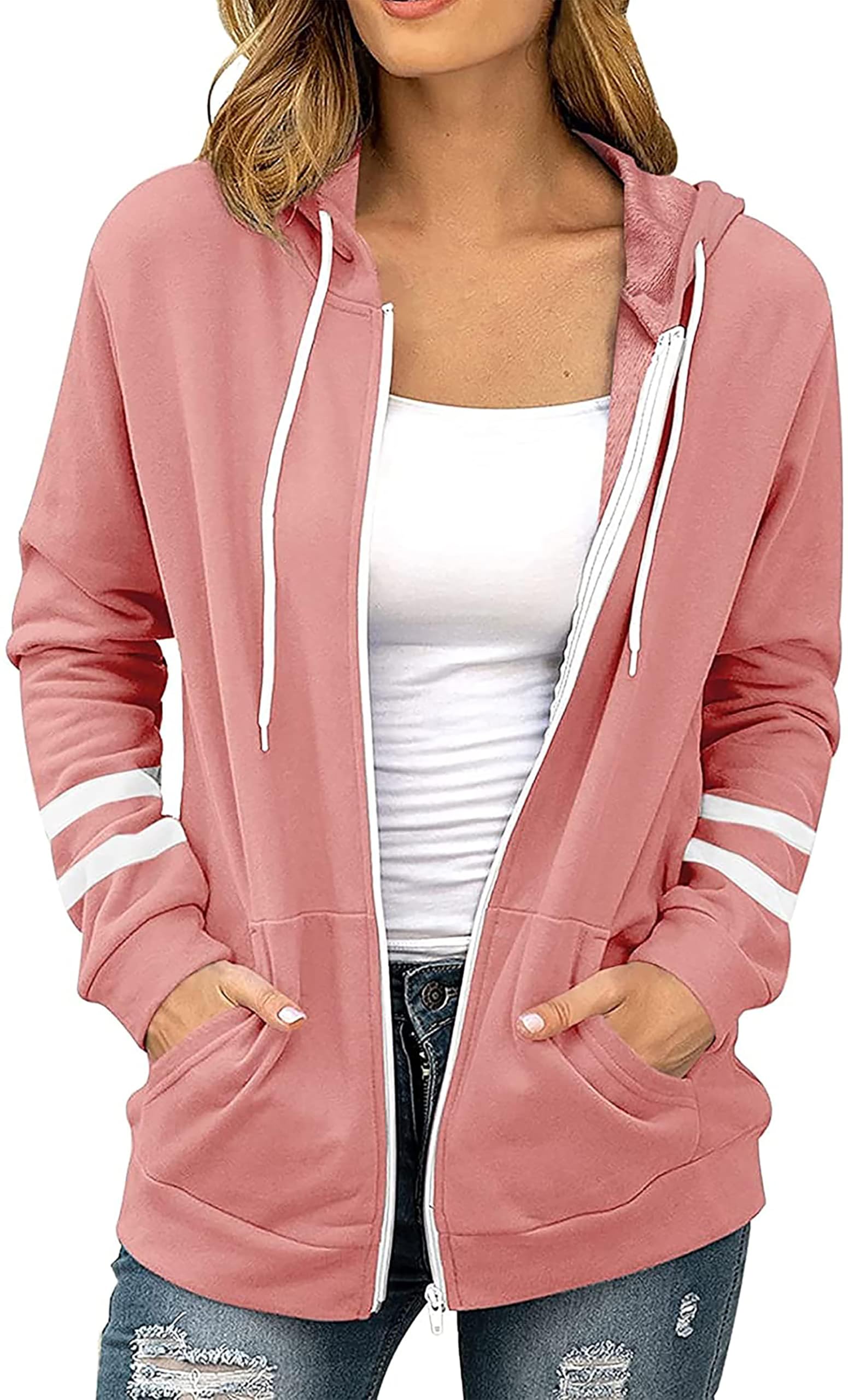 Jhsnjnr Bluza damska z kapturem, z długim rękawem, zamek błyskawiczny, bluza z kapturem, z zamkiem błyskawicznym, bluza sportowa, do biegania