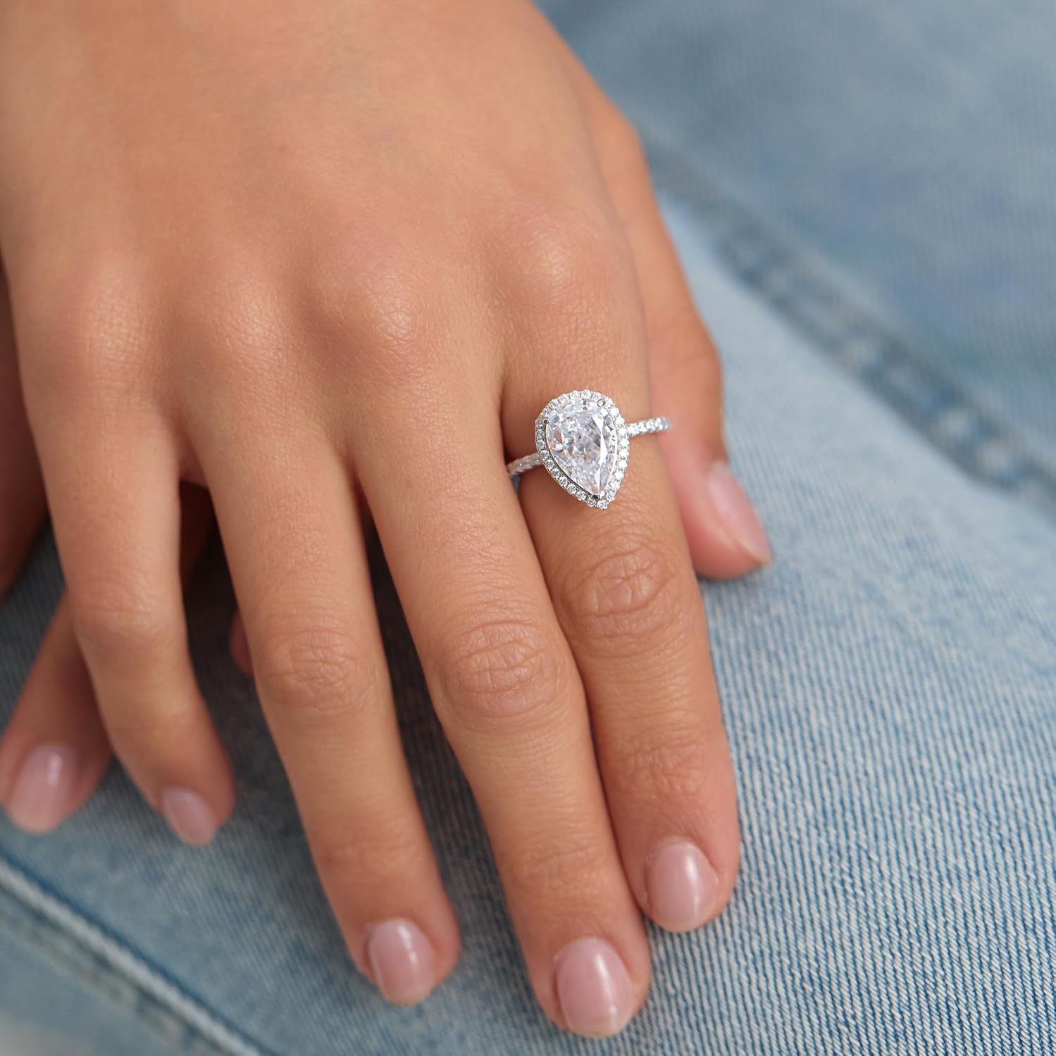 Michooyel S925 3.0ct Pear Cut Engagement Ring for Women Cubic Zirconia Wedding Ring Promise Ring Sterling Silver Wedding Band