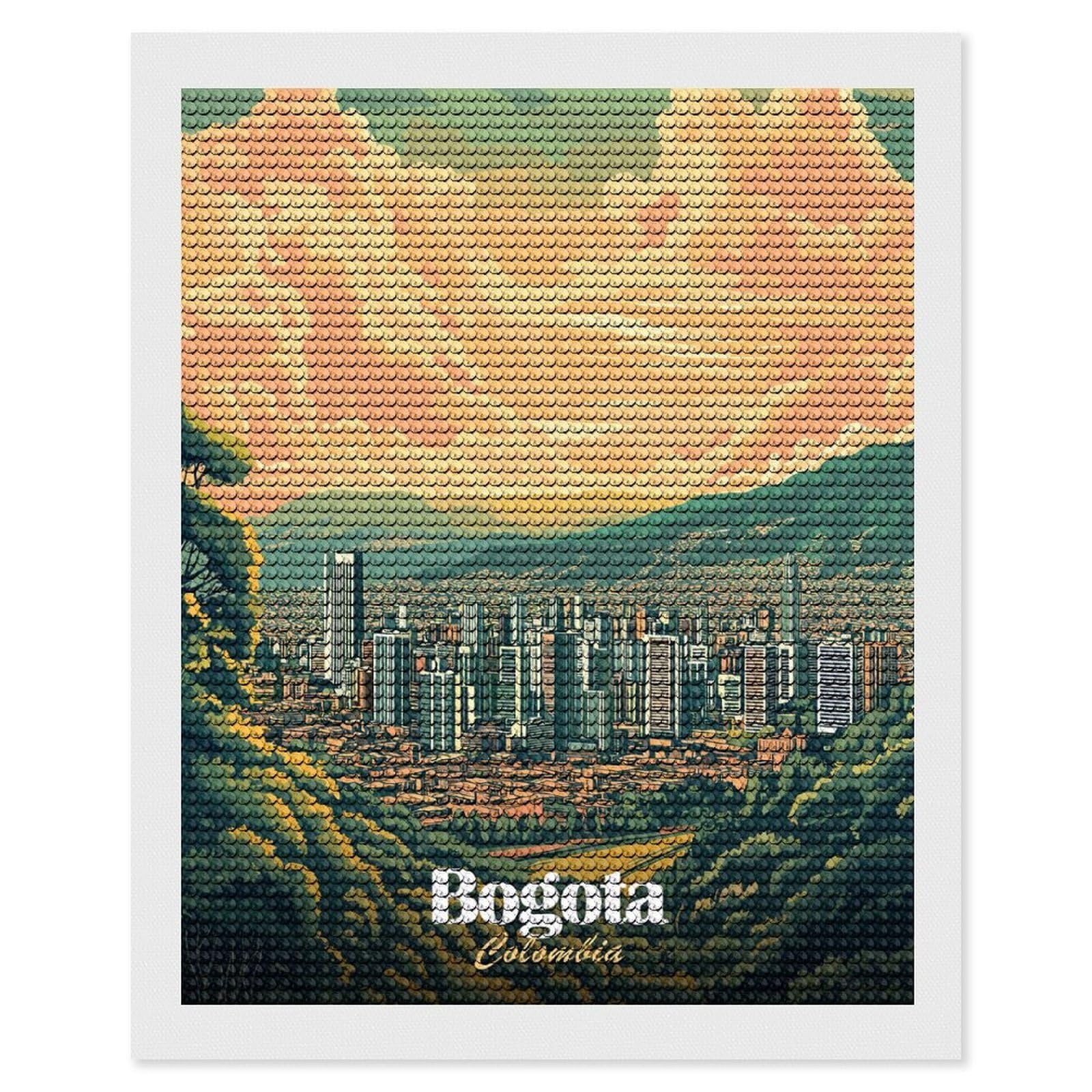 Junmoney Bogota Cityscape DIY Diamond Art Canvas Kit 16"x20", for Adults, Decorate Your Room, Gift Idea, Modern Decor, Finish and Display
