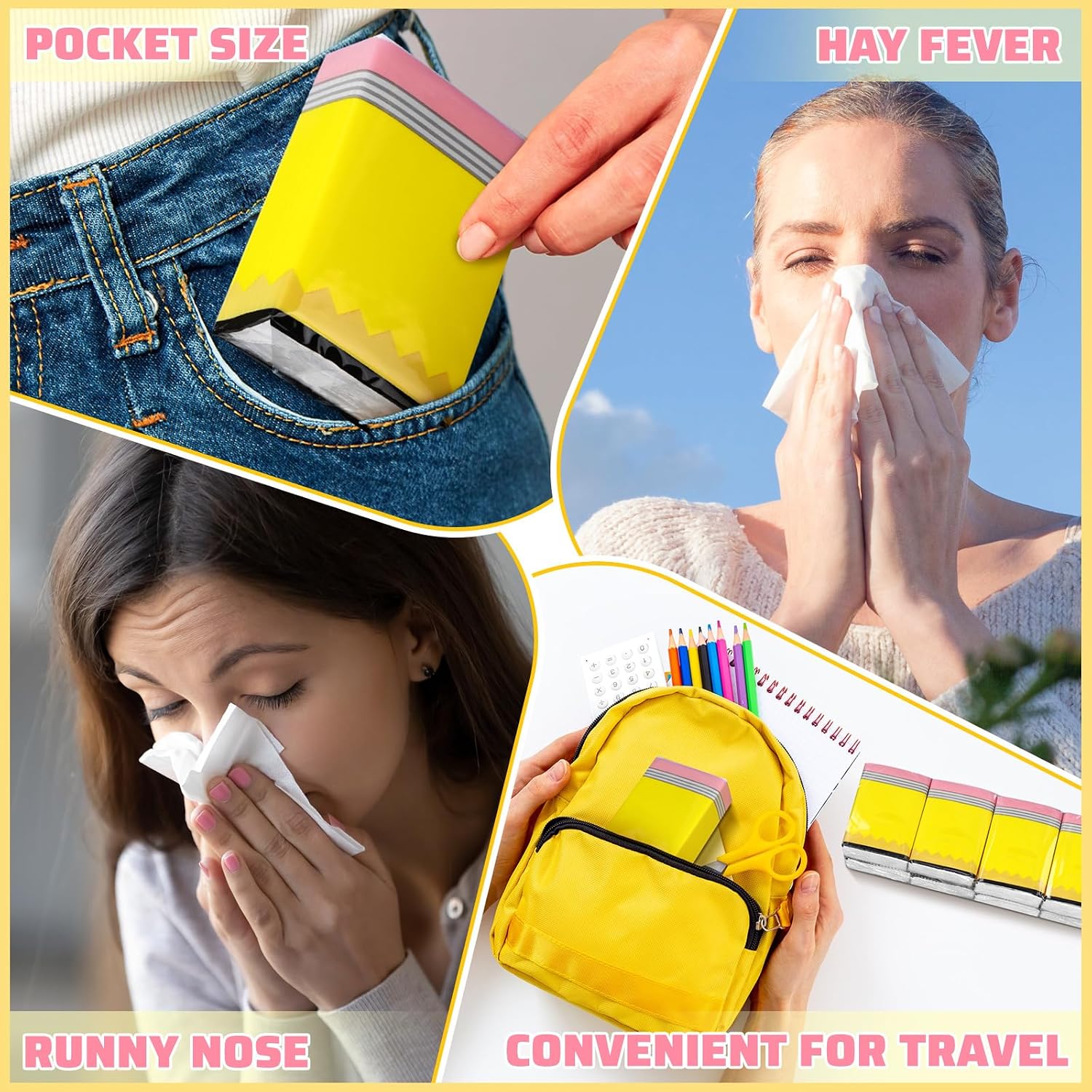 Ctosree 50 Pack Back to School Pocket Tissues, 3 Ply Classroom Pencil Style image 5