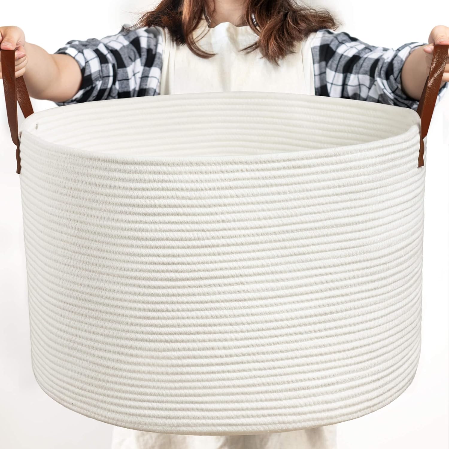 INDRESSME Baby Laundry Basket,Rope Storage Basket with Handles,Decorative White Basket for