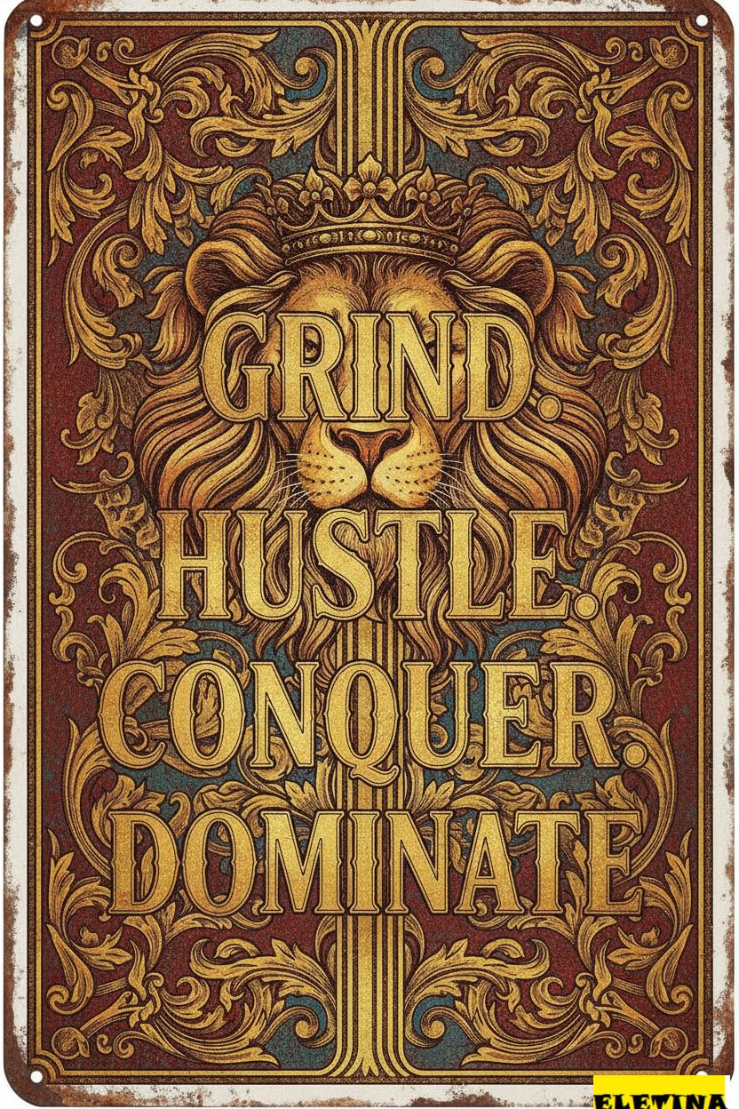 Personalized Sign for Man Cave Grind Hustle Conquer Dominate Poster Cafe Beer Bar 8x12inches Metal S Wall Art Home Decor Private Property Decorative