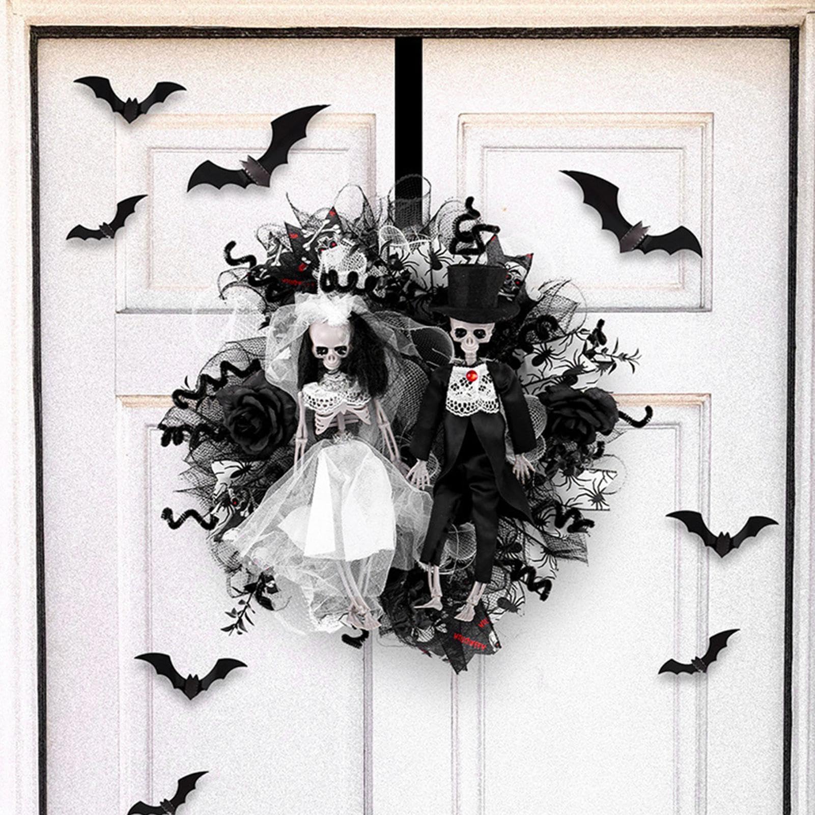 Ghirlanda di scheletro di Halloween, ghirlanda raccapricciante | per Halloween, eleganza a rete, decorazione spaventosa per sposi e sposi, multiuso e installazione rapida per porta