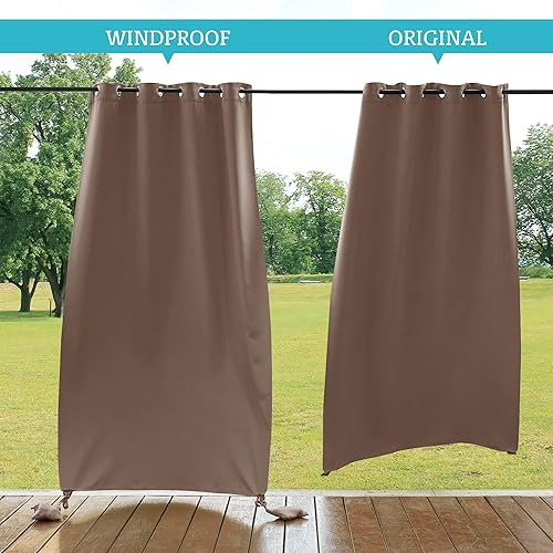 Vista 14 de RYB HOME Cortinas para exteriores resistentes al viento, bolsas con peso adjuntas, cortinas opacas de 84 pulgadas de largo, cortinas térmicas Beige
