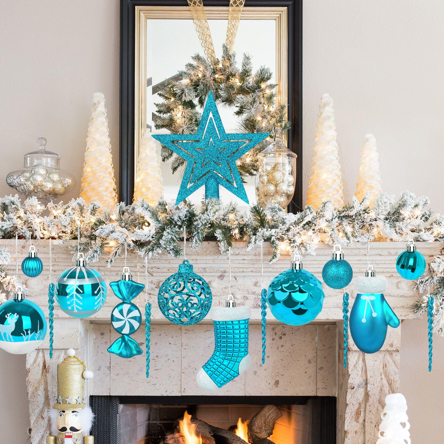 Miaikoe Juego de 135 adornos de bolas de Navidad, de plástico inastillable, surtido de bolas de Navidad preatadas para colgar en el árbol de Navidad, festivales, fiestas, decoración de vacaciones