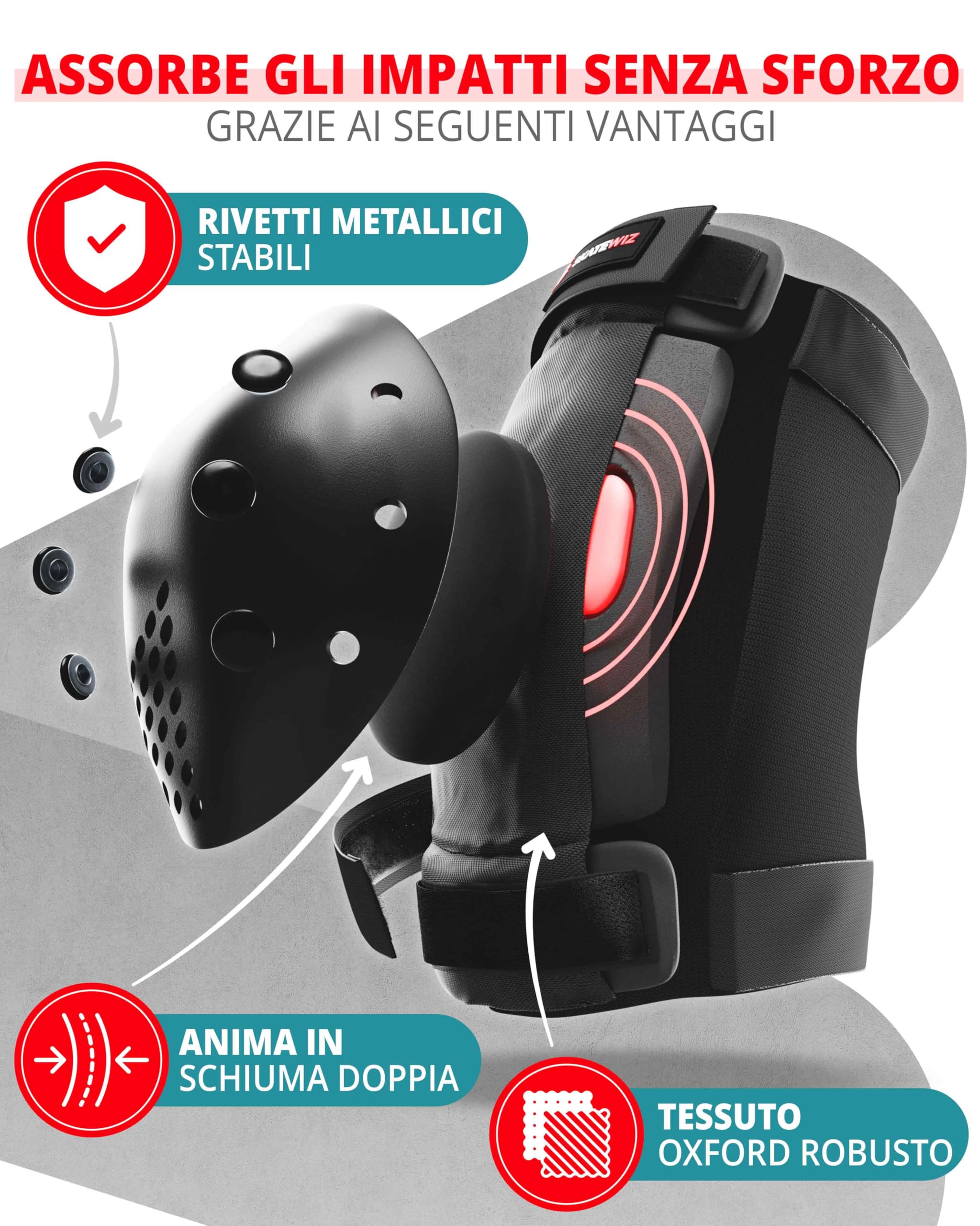 SKATEWIZ Set Protezioni Skateboard Bambini - Smash - Protezioni Roller Skate [Set di 6] - Gomitiere Roller e Ginocchiere Skating con Protezione per i Polsi per Bambino - 5