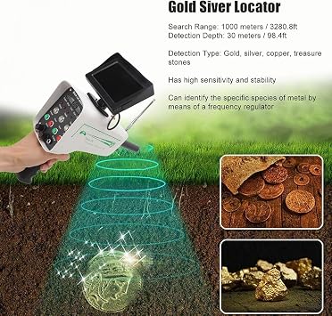 Metal Detector Pinpointer,1000m Range30m Depth High Accuracy Underground Treasure Scanner with 3D LED Display for Gold Silver Copper Diamond