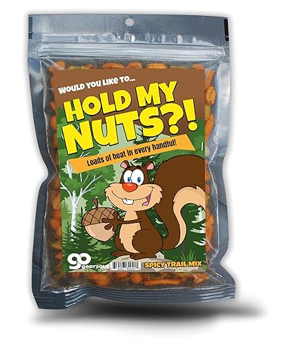 Hold My Nuts Spicy Trail Mix - Divertido diseño de ardilla con bellota - Snacks picantes para hombres y mujeres - Mezcla premium, fabricado en los