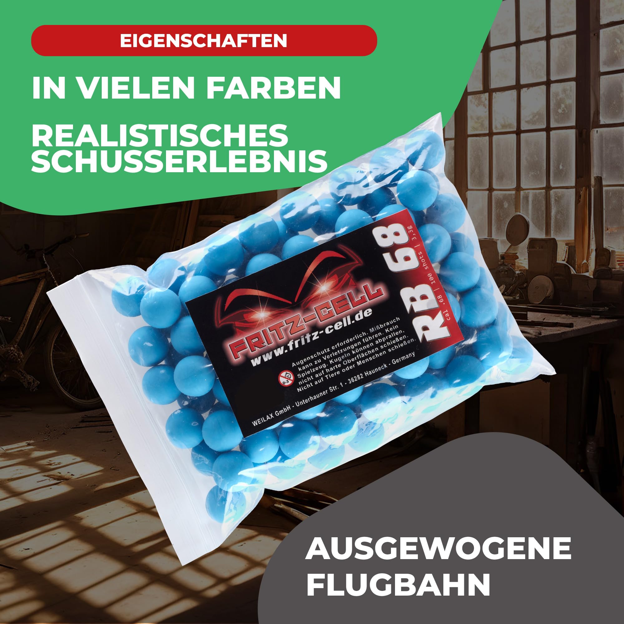 300 x RB Cal.68 blau Rubberball Gummigeschosse Fritz-Cell kompatibel mit T4E HDS68
