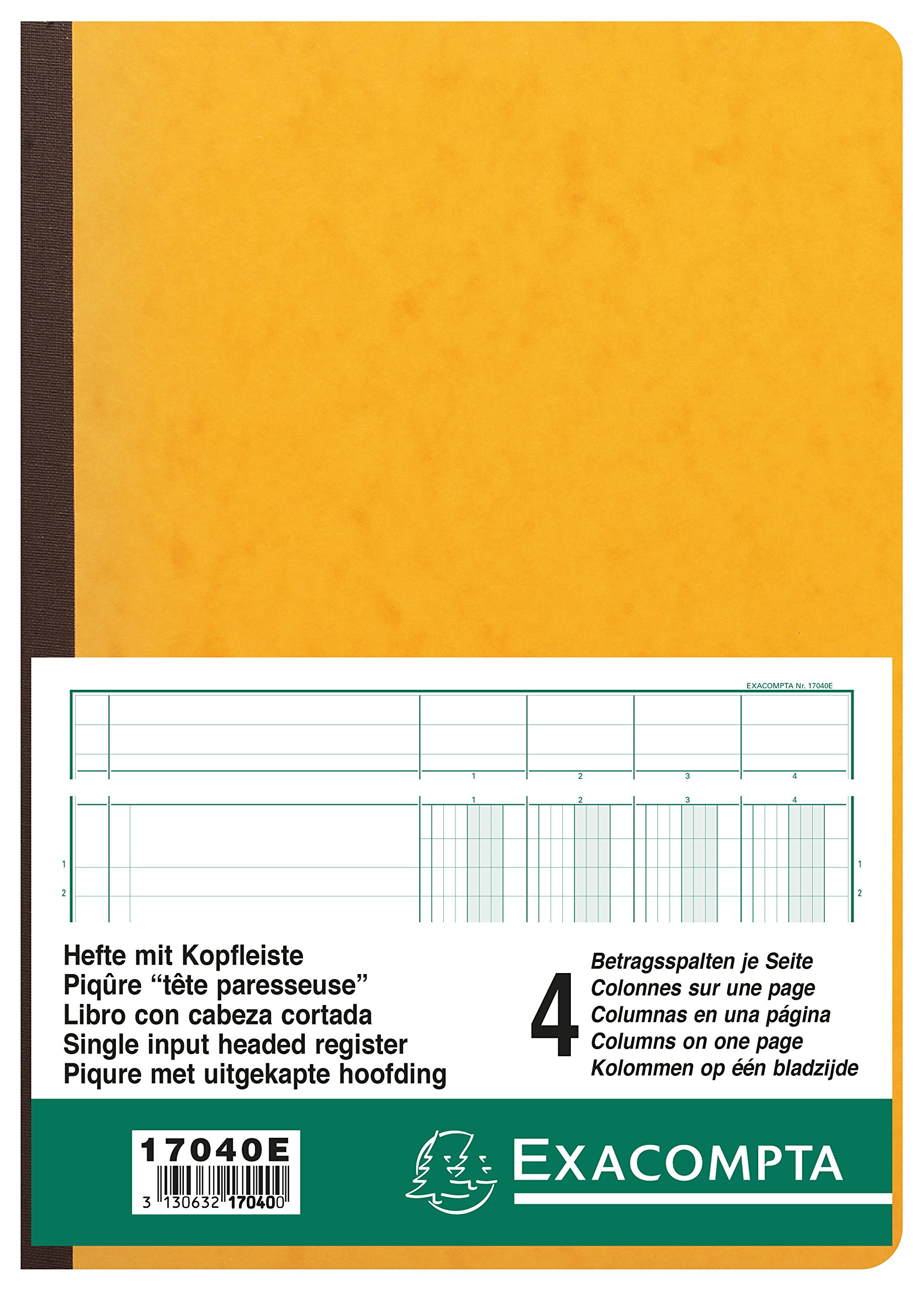 Exacompta 17040E - Libretto a più colonne rilegato con 4 colonne su 1 pagina e 34 righe, 40 fogli A4, 100 g, colori assortiti