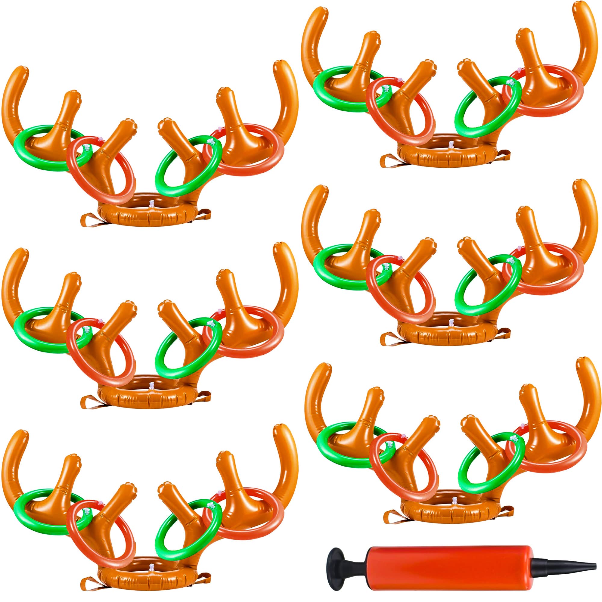 Photo 1 of Cagemoga 6 Sets Inflatable Reindeer Antler Ring Toss Game Christmas Tree Ring Toss Games Xmas Target Game Toys for Christmas Party Supplies Stock Stuffer, 6 Antlers and 24 Rings