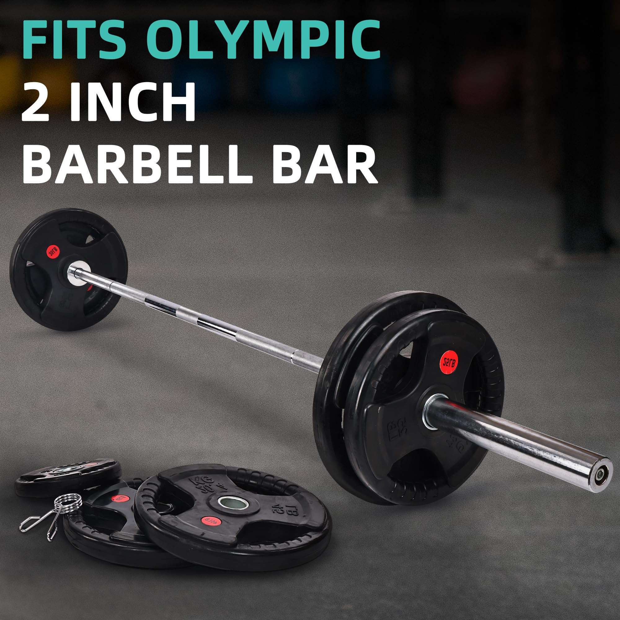Fitvids Olympic Cast Iron 2-Inch Weight Plates Including 5FT Olympic Barbell Bar & Safely Locks, 100 Pounds Set (85 Lbs Plates + 15 Lbs Barbell Bar), Multiple Packages