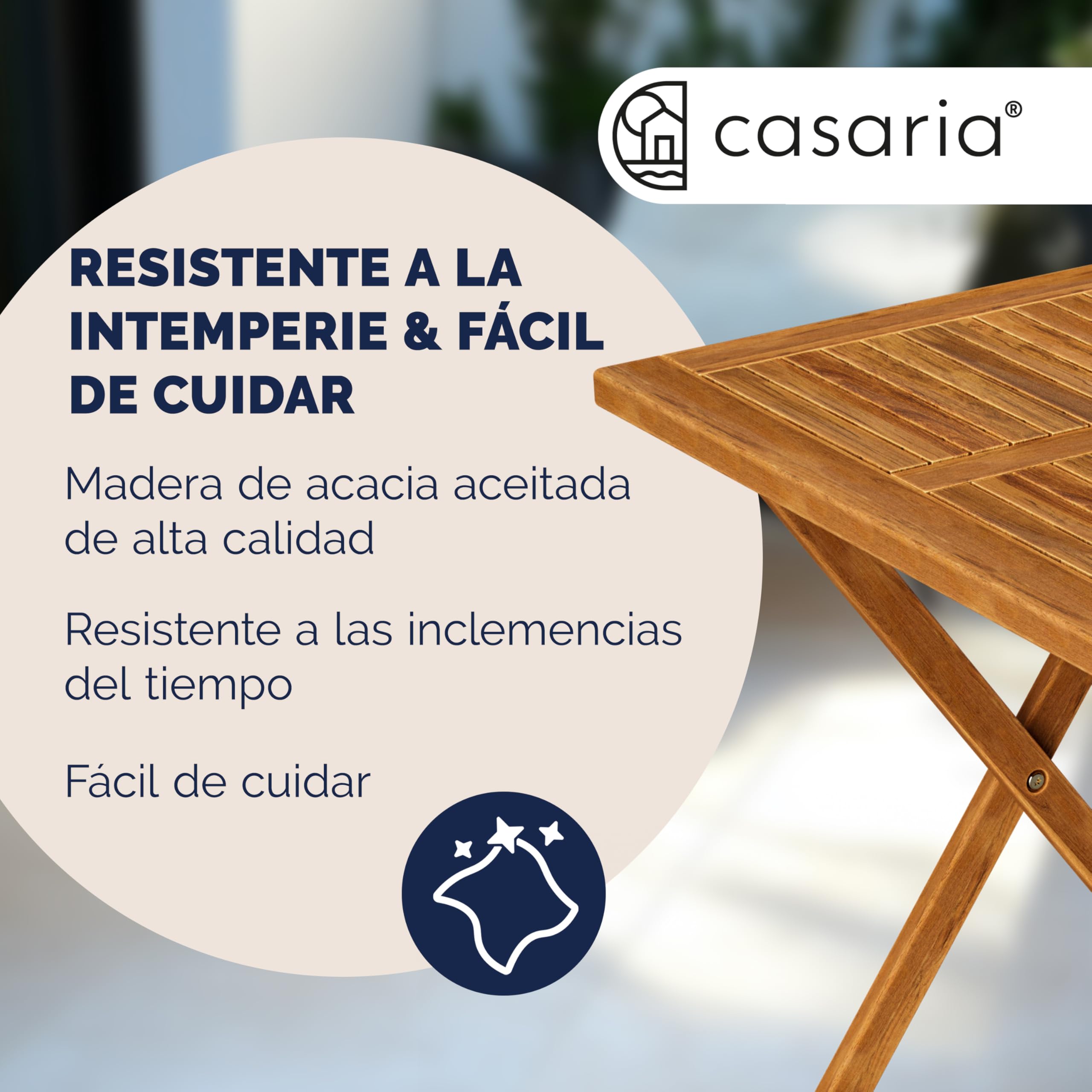 CASARIA® Mesita de Jardín Plegable de Madera Acacia 70x70cm Carga hasta 80kg Resistente Intemperie Mesa Auxiliar Portátil Exterior Balcón Terraza Marrón