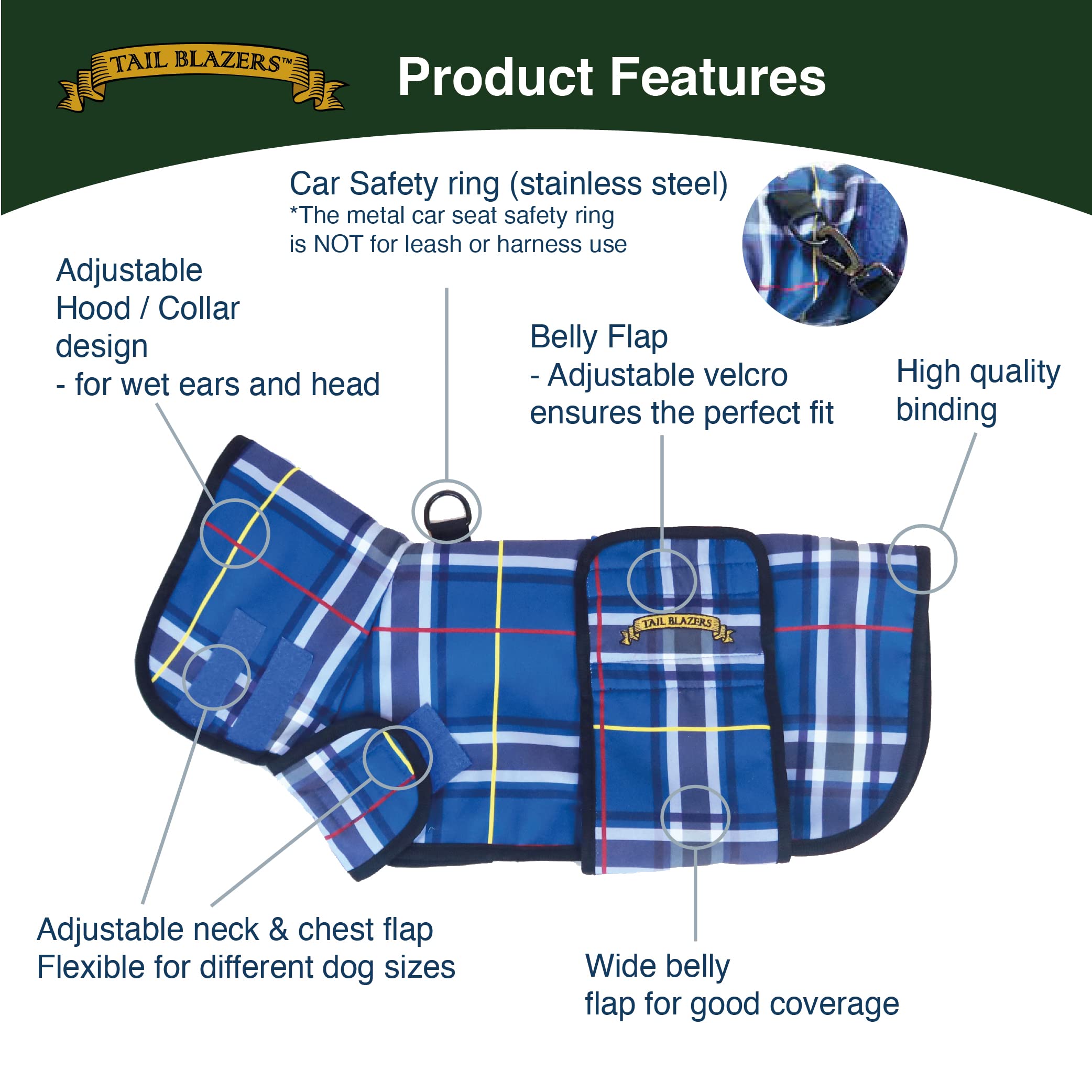 TAIL BLAZERS™ Premium Dog Drying Coat. Double Layer Microfibre Dry Robe with Car Safety D Ring. Towel Robe Pet Dryer Keep Dogs Dry and Warm. Camping and Beach Accessories. Machine Washable. L - Image 2
