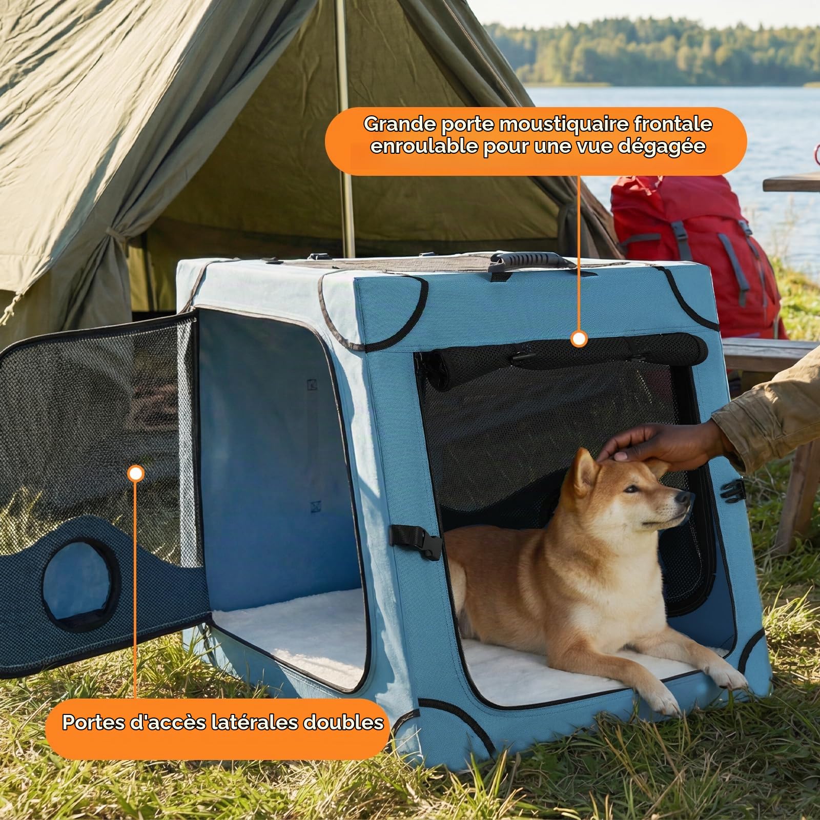 Snagle Paw Cage portable pour chien pour voyage en voiture, cadre en métal, cage de transport pour animal domestique pour siège arrière de voiture sécurisée avec sangle d'appui-tête et ceinture de