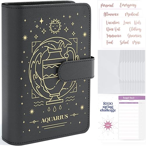 Miniatura 10 de SOUL MAMA Carpeta de presupuesto del zodiaco con sobres de efectivo para presupuestos, carpeta Tauro negro A6, organizador de dinero para carpeta de