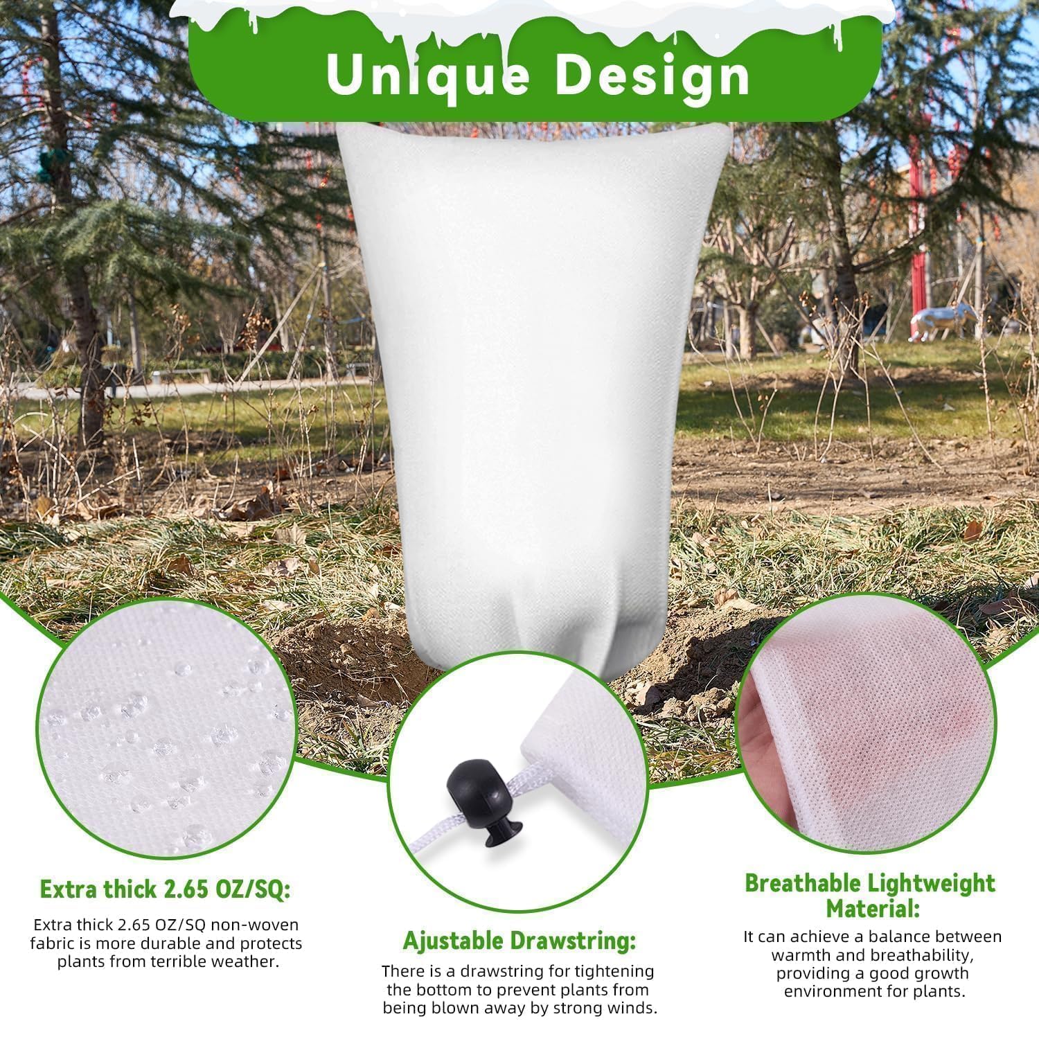 Sherika Paquete de 12 cubiertas para plantas de protección contra la congelación, paños de invierno para plantas al aire libre, mantas de heladas con cordón que protege las plantas de la congelación,
