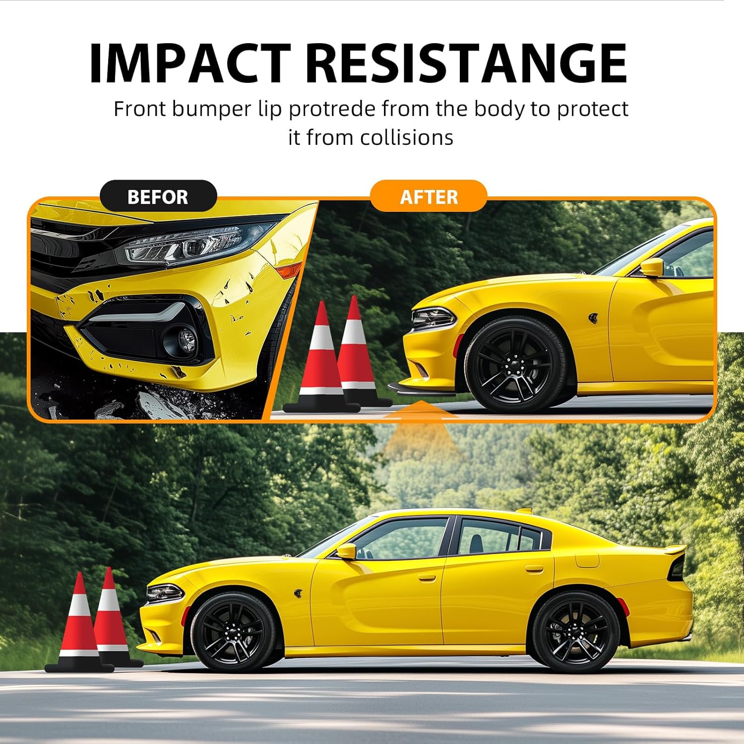 Universal Front Lip for Car,3PCS Kit Front Bumper Lip Spoiler Diffuser Protector Wide Body Kit for Pontiac G8 GT GTO,Infiniti Q50,Nissan Maxima,Dodge Magnum R/T SXT,Ford Mustang,Acura TLX