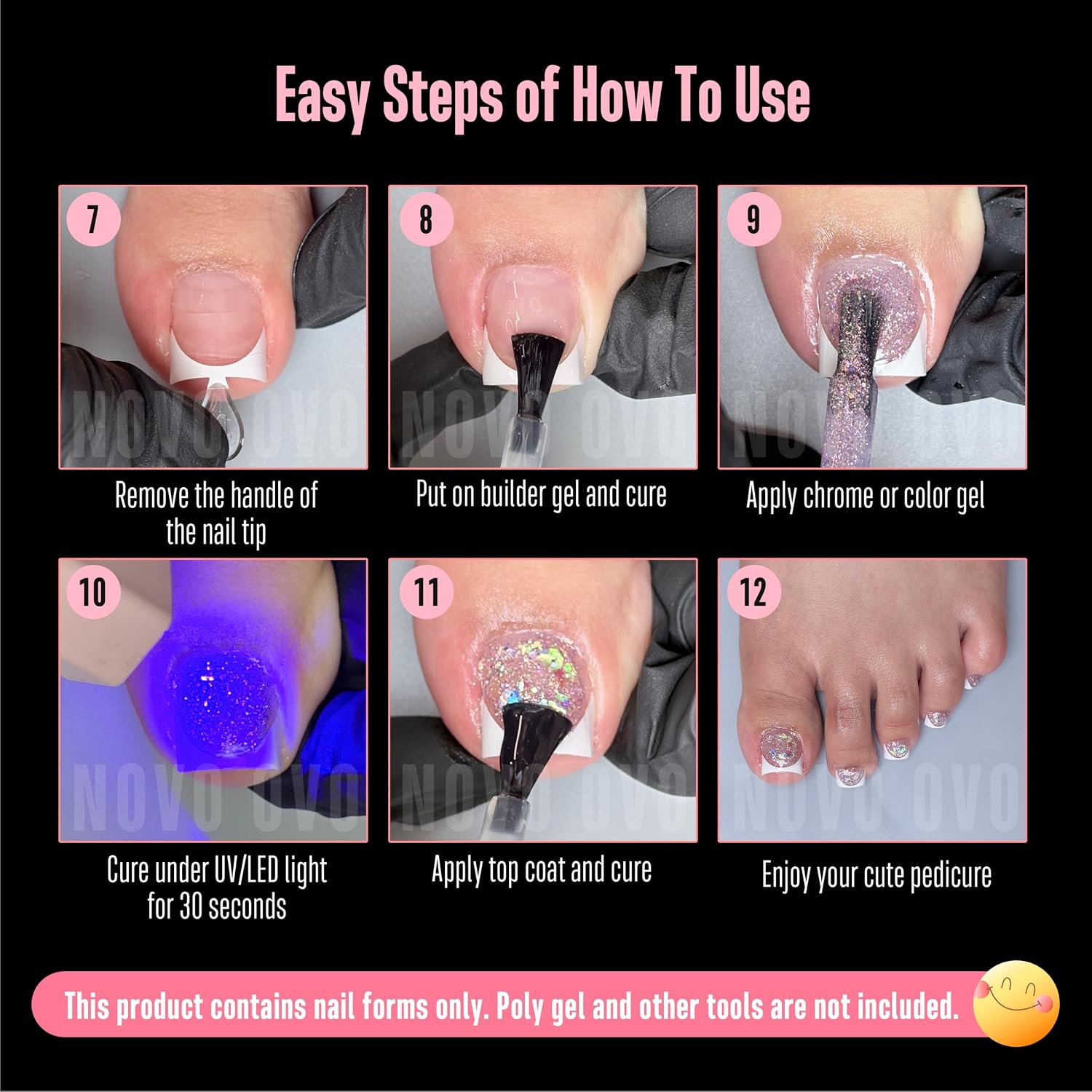 NOVO OVO Half Cover Toe Nail Tips Deep Curve White French, Clear Soft Gel with Auxiliary Line for Fake Toenail Extension, Sharp Square Medium Wide for Women Men Acrylic Pedicure, 15 Sizes 240 Pcs