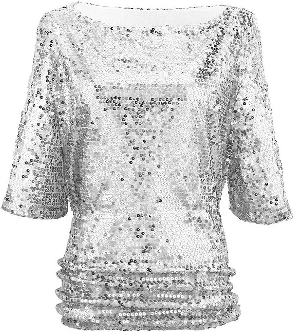 Women Sequin Sparkle Glitter Tank Coctail Party Tops T-Shirt Blouses - Image 2