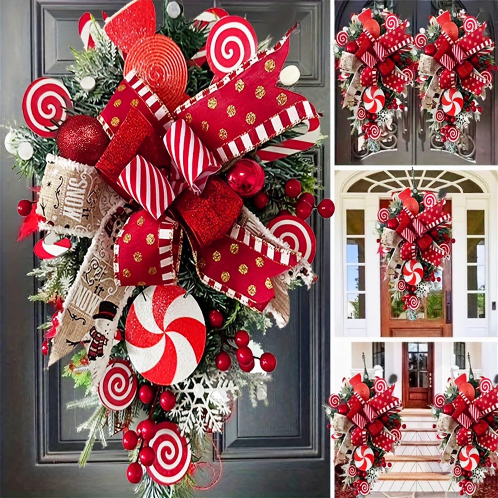 Amazon.com: Christmas Candy Cane Teardrop Swag Wreath Artificial