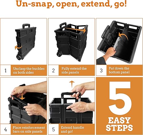 Miniatura 6 de Inspired Living - Carrito utilitario Pack-N-Roll ultradelgado, plegable, con ruedas y manija telescópica, para el jardín, ir de compras, la oficina,