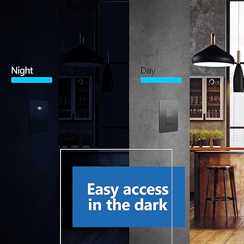 Miniatura 7 de LIDER Interruptor decorativo iluminado con acabado mate, interruptor de luz de paleta sin marco con luz localizadora, tornillo de tierra, 15A 125V,