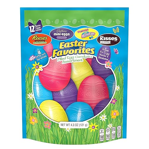Hershey - Huevos de plástico rellenos de caramelo de Pascua con sabores surtidos, 4.3 onzas (12 piezas)