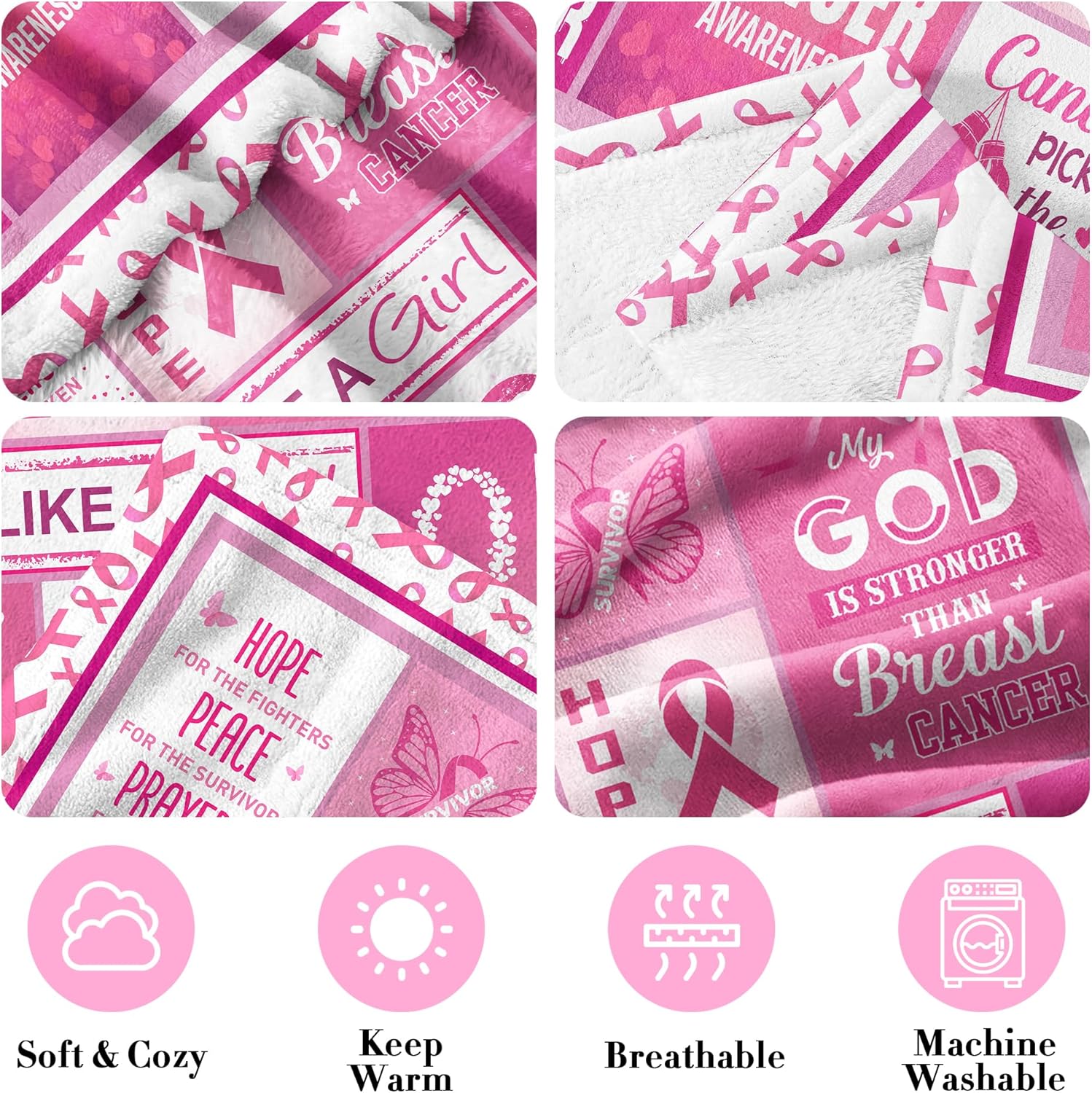 Breast Cancer Gifts for Woman, Breast Cancer Survivor Gifts for Women, Breast Cancer Gift, Pink Ribbon Breast Cancer Awareness, Breast Cancer Awareness Items Decorations Throw Blanket 60"X50" - Image 6