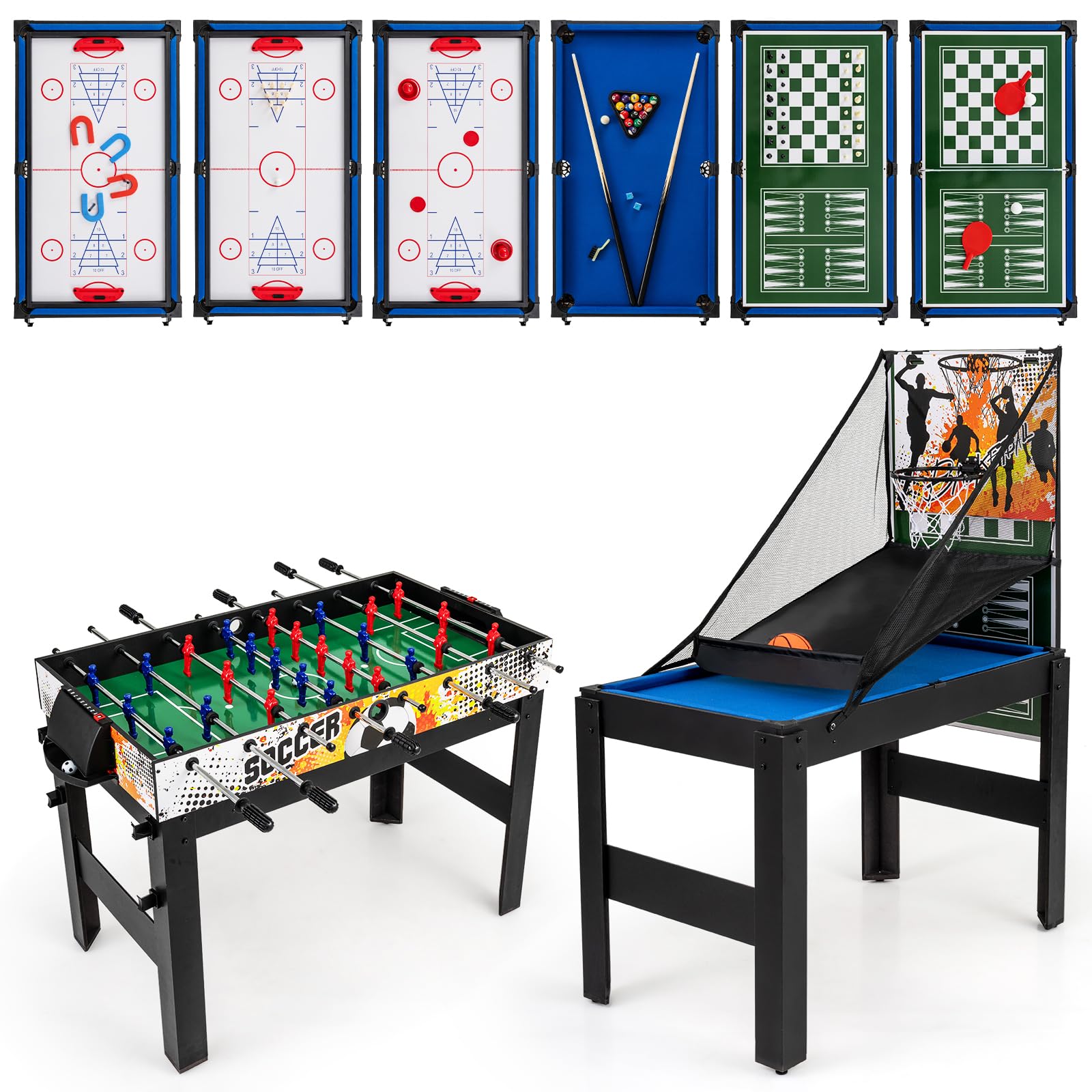 COSTWAY Multi Game Table, Table Top Games (Black, 14 in 1: 126x105x81cm)