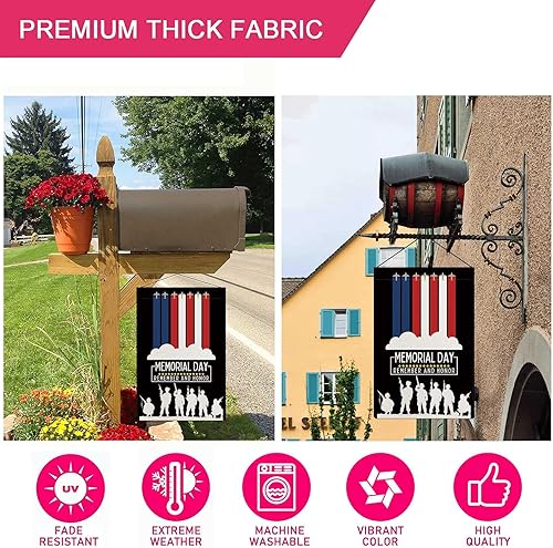 Miniatura 4 de EVRIO Bandera de jardín del Día de los Caídos Recordar y Honorar, bandera patriótica de libertad vertical de doble cara rústica de arpillera para