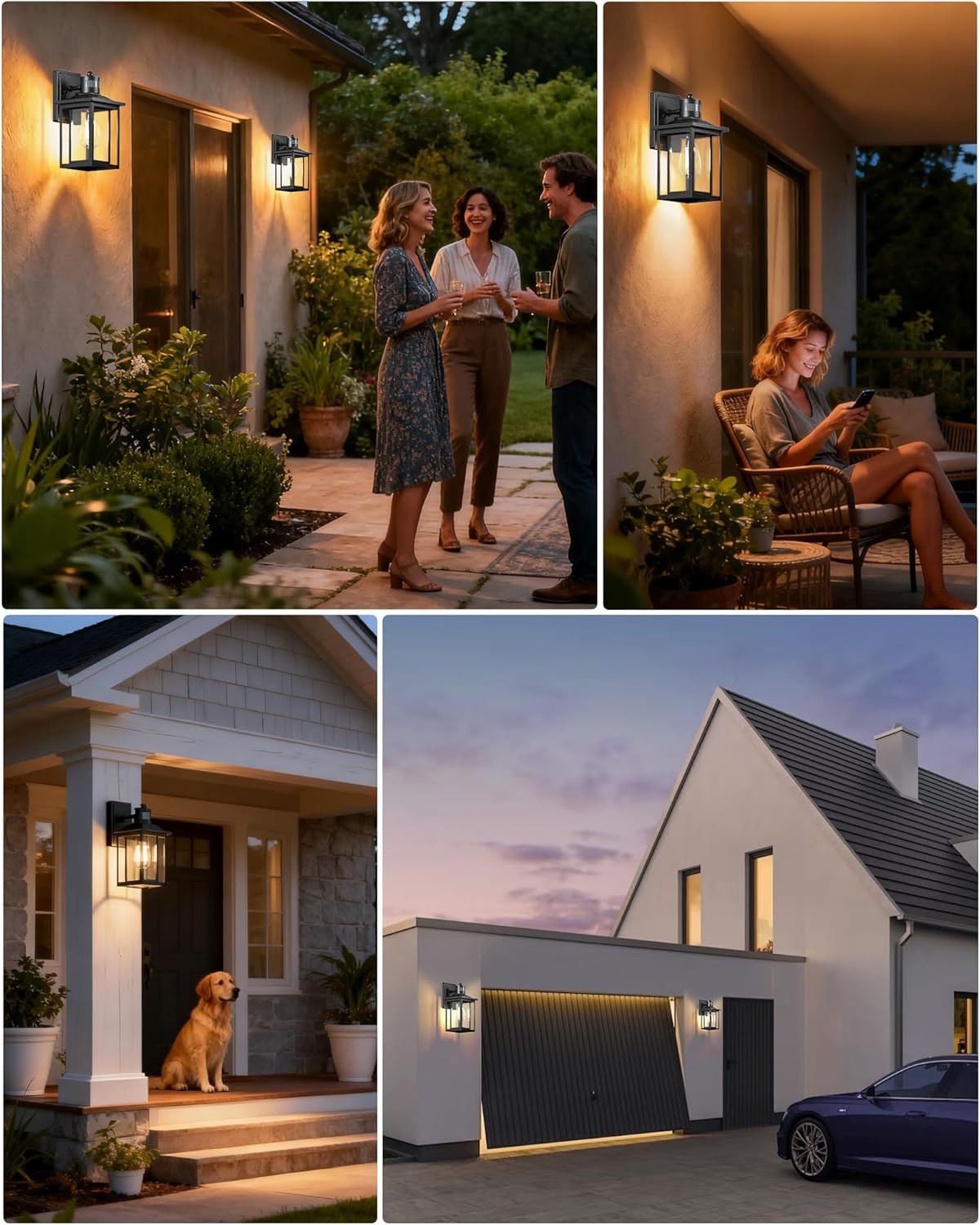 LTBLIGHT Motion Sensor Outdoor Wall Light, 4-Modes Black Dusk to Dawn Lighting Fixture, Waterproof Exterior Wall Mount Porch Lights for House, Entry, Backyard, Patio, 120V