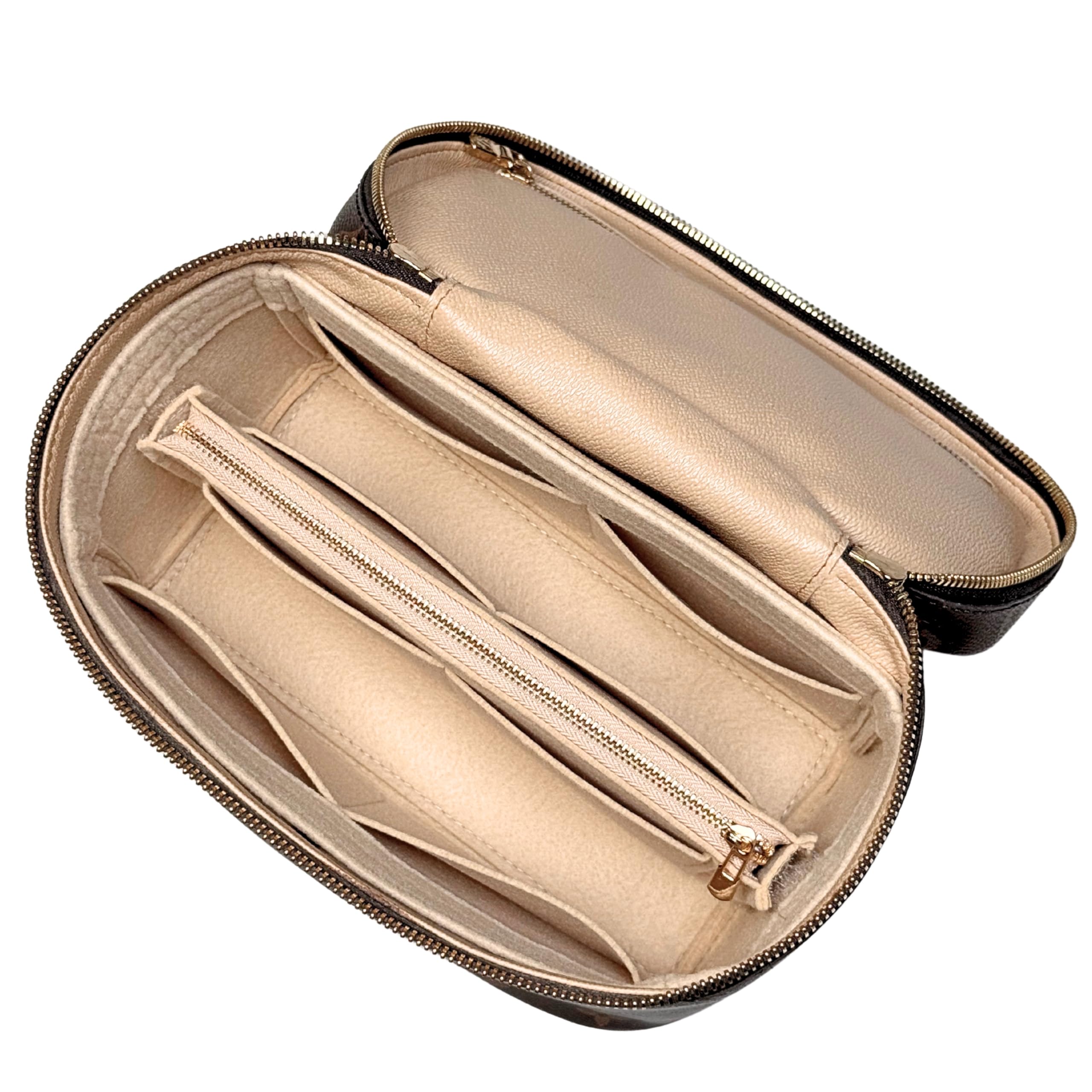 Premium Purse Organizer compatible with Nice BB/Mini/Nano Organizer Insert with Detachable Zipper Pouch - Handmade Perfect Fit with Round Corners, +24 Shades (Beige, Nice BB)