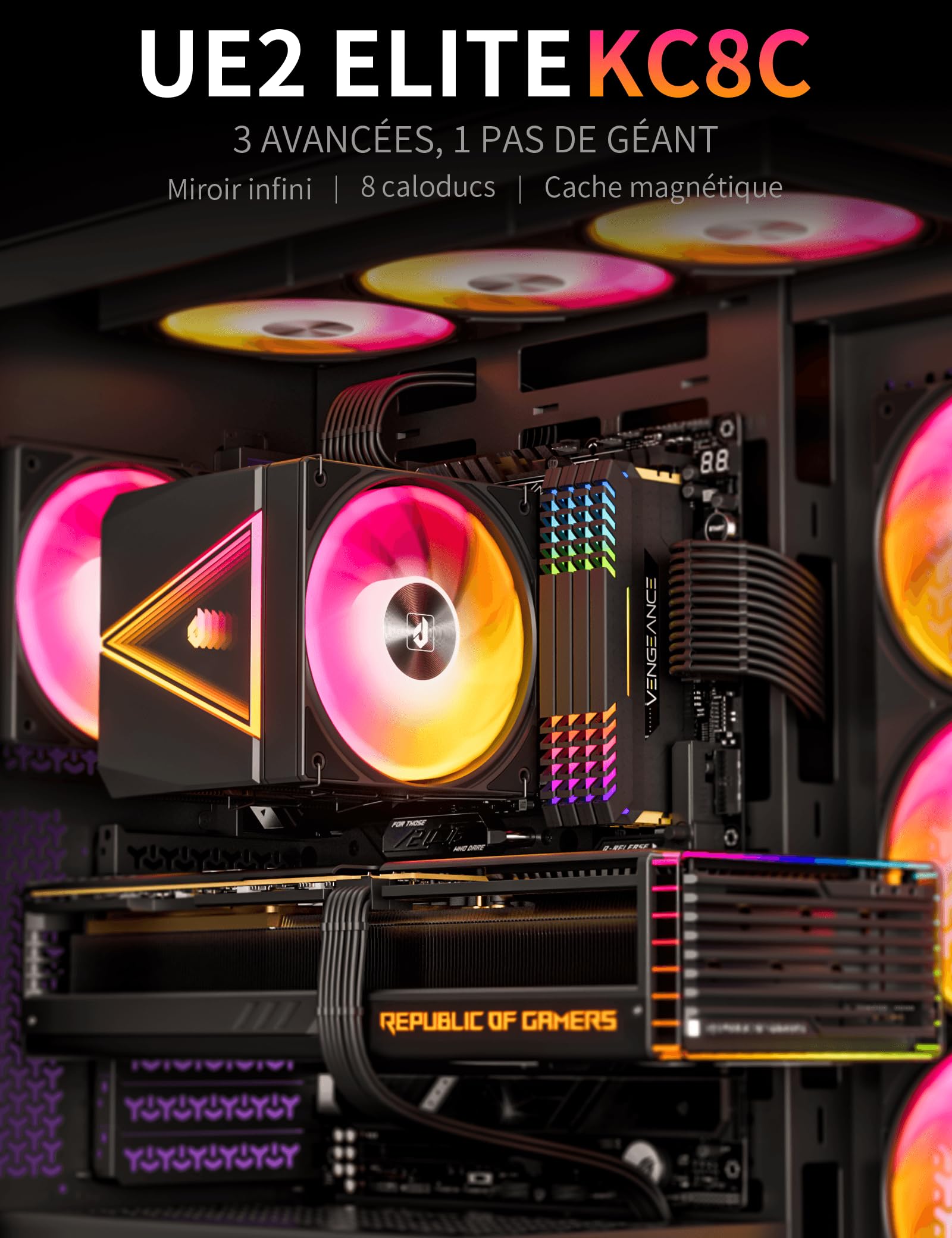 upHere UE2 Elite KC8C Ventirad ARGB 8 Caloducs,Refroidisseur CPU Double Tour 120mm pour AM5/AM4/AM3 LGA 1851/1700/115x/1200/2011/2066,Ventilateur PC Silencieux Haute Performance